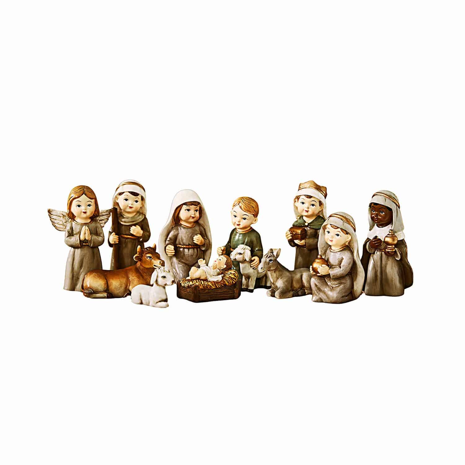 Kerststalfiguurtje set van 11 Kittalee Set kerststalfiguren van keramiek in natuurlijke kleuren, traditionele kerstdecoratie