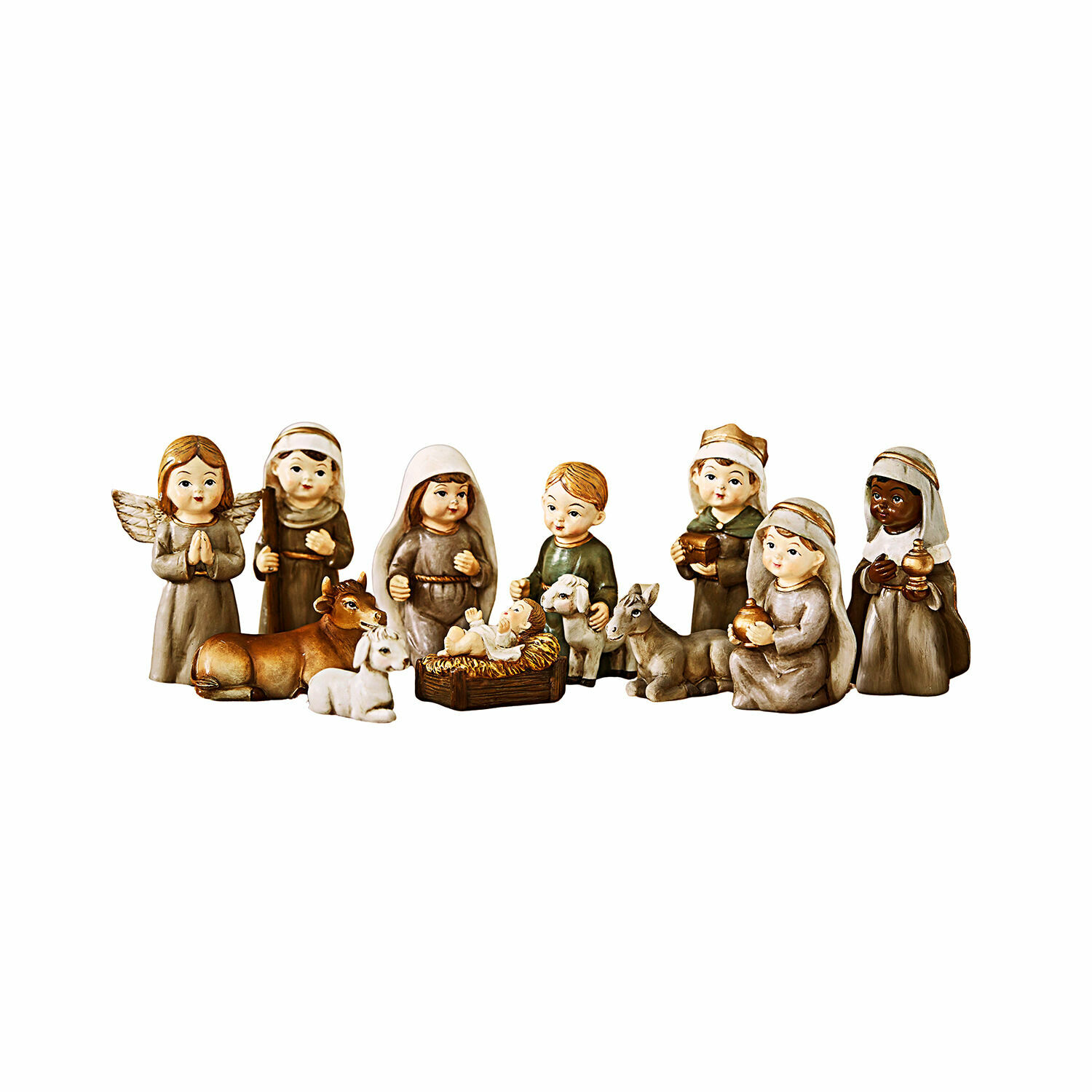 Lot de 11 figurines de crèche Kittalee Ensemble de figurines de crèche en céramique aux couleurs naturelles, décoration de Noël traditionnelle