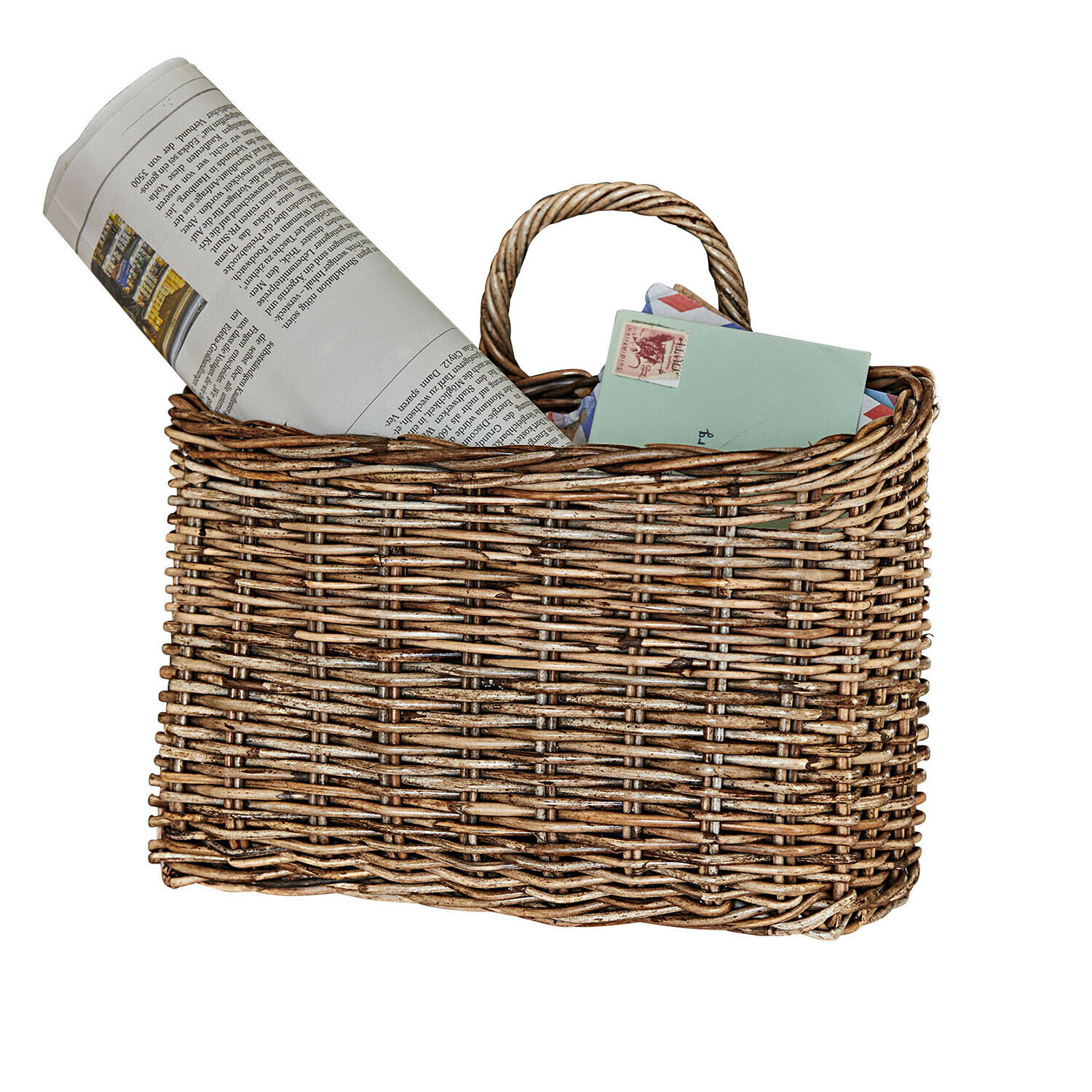 Panier suspendu Chantivelle Panier en osier naturel contenant un journal et des lettres, rangement pratique pour la maison