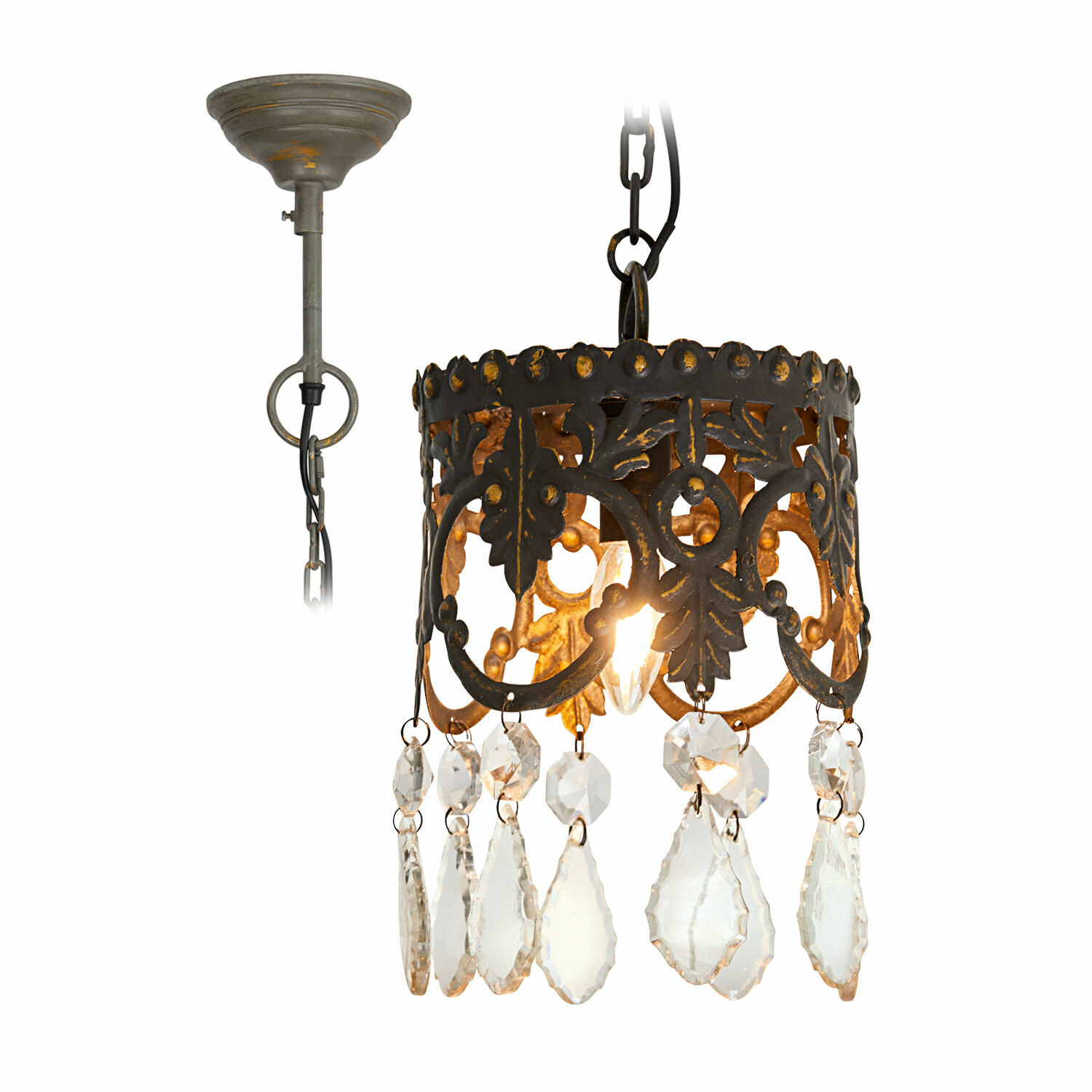 Hanglamp Mitry Hanglamp van zwart metaal met decoratieve kristallen, vintage stijl, sfeerverlichting