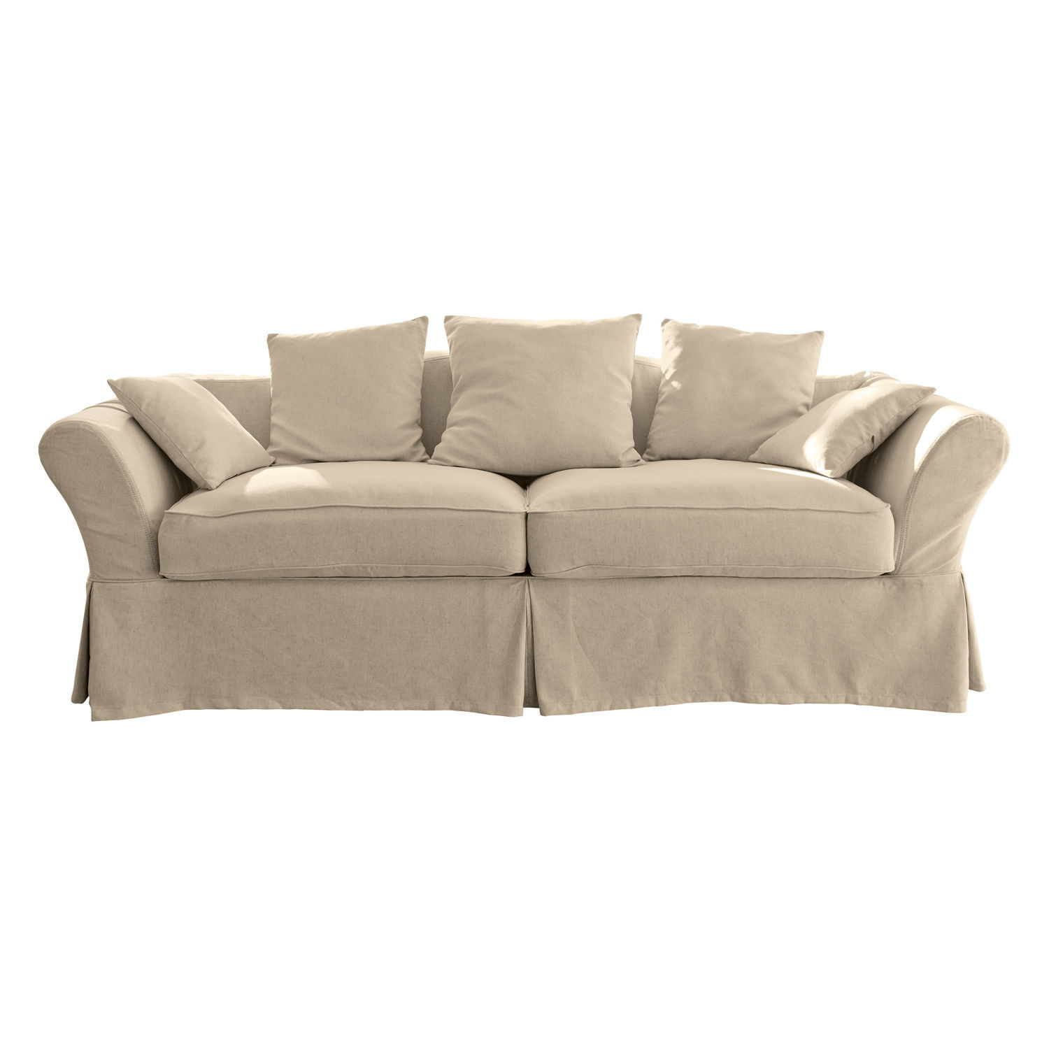 Worcester bank in crème stof met kussens, comfortabele bank voor woonkamer, zitmeubilair