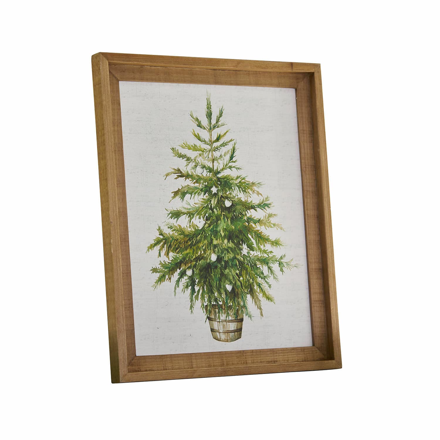 Afbeelding Nadirah Schilderij met groene boom in houten lijst, kerstmuurdecoratie