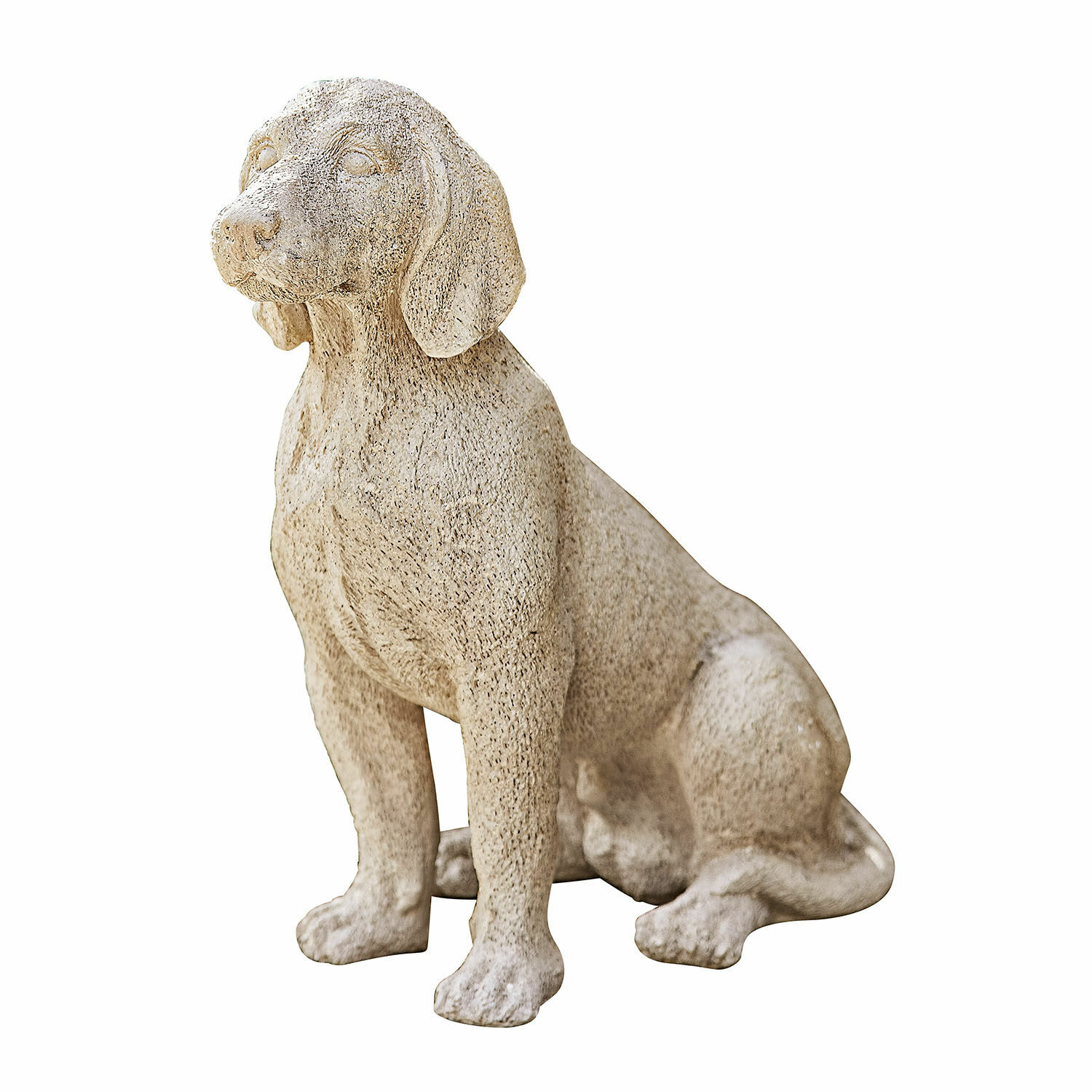 Decoratieve hond Albinor Beige stenen hondbeeld, tuinornament van natuurlijk materiaal