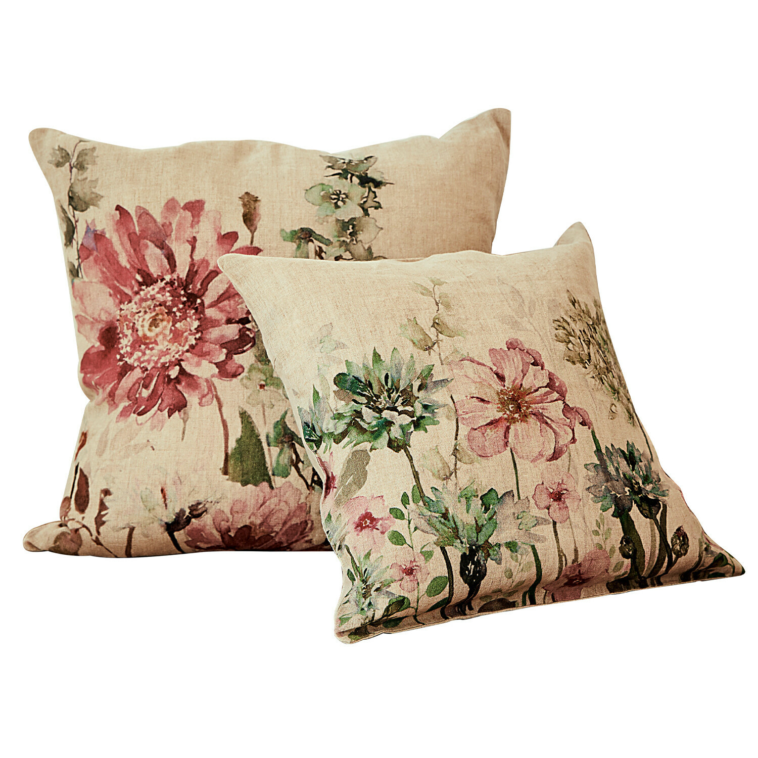 Lot de 2 housses de coussins Cornimont Ensemble de deux coussins en lin avec imprimé floral aux couleurs pastel pour décoration intérieure