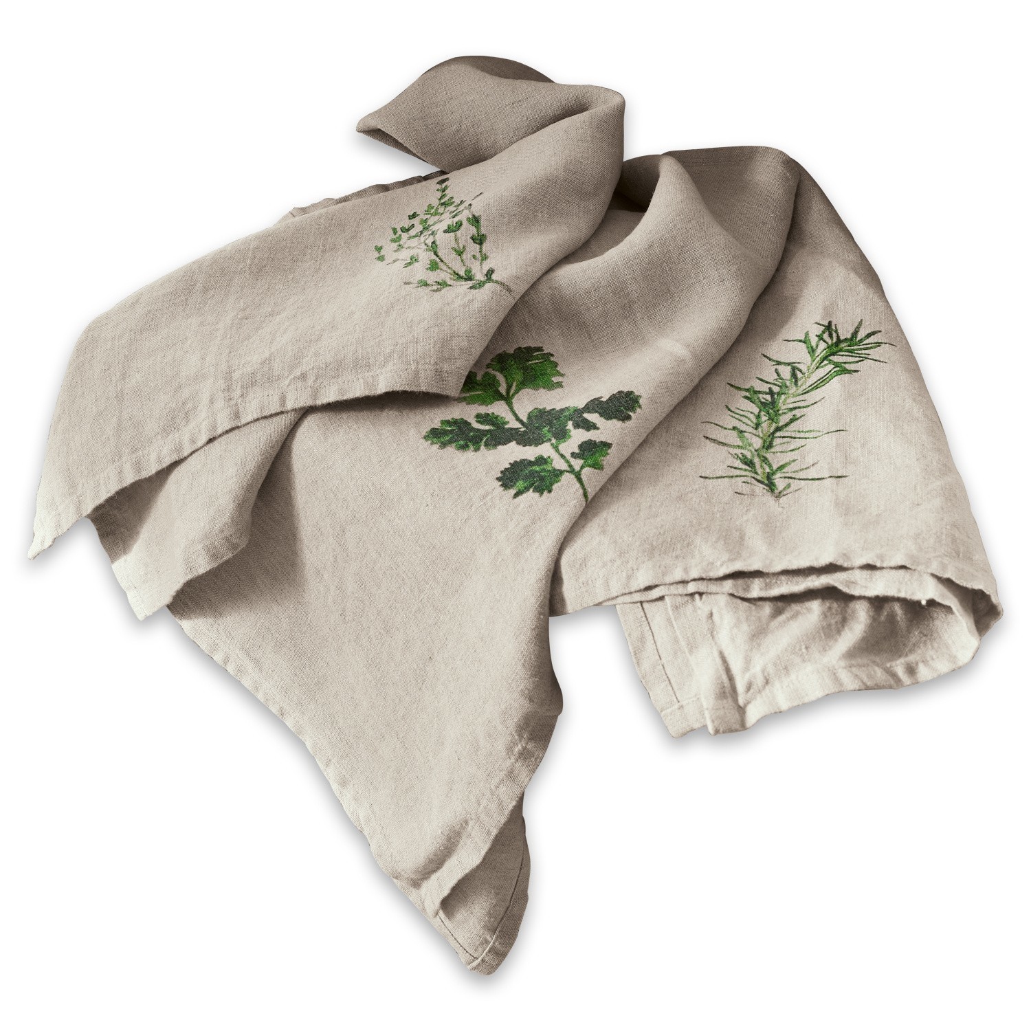 Lot de 3 torchons Herbal Gardens Torchon de cuisine en lin beige avec motifs d'herbes vertes, textile pratique pour la cuisine
