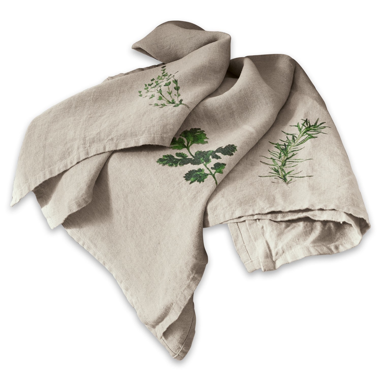 Lot de 3 torchons Herbal Gardens Torchon de cuisine en lin beige avec motifs d'herbes vertes, textile pratique pour la cuisine