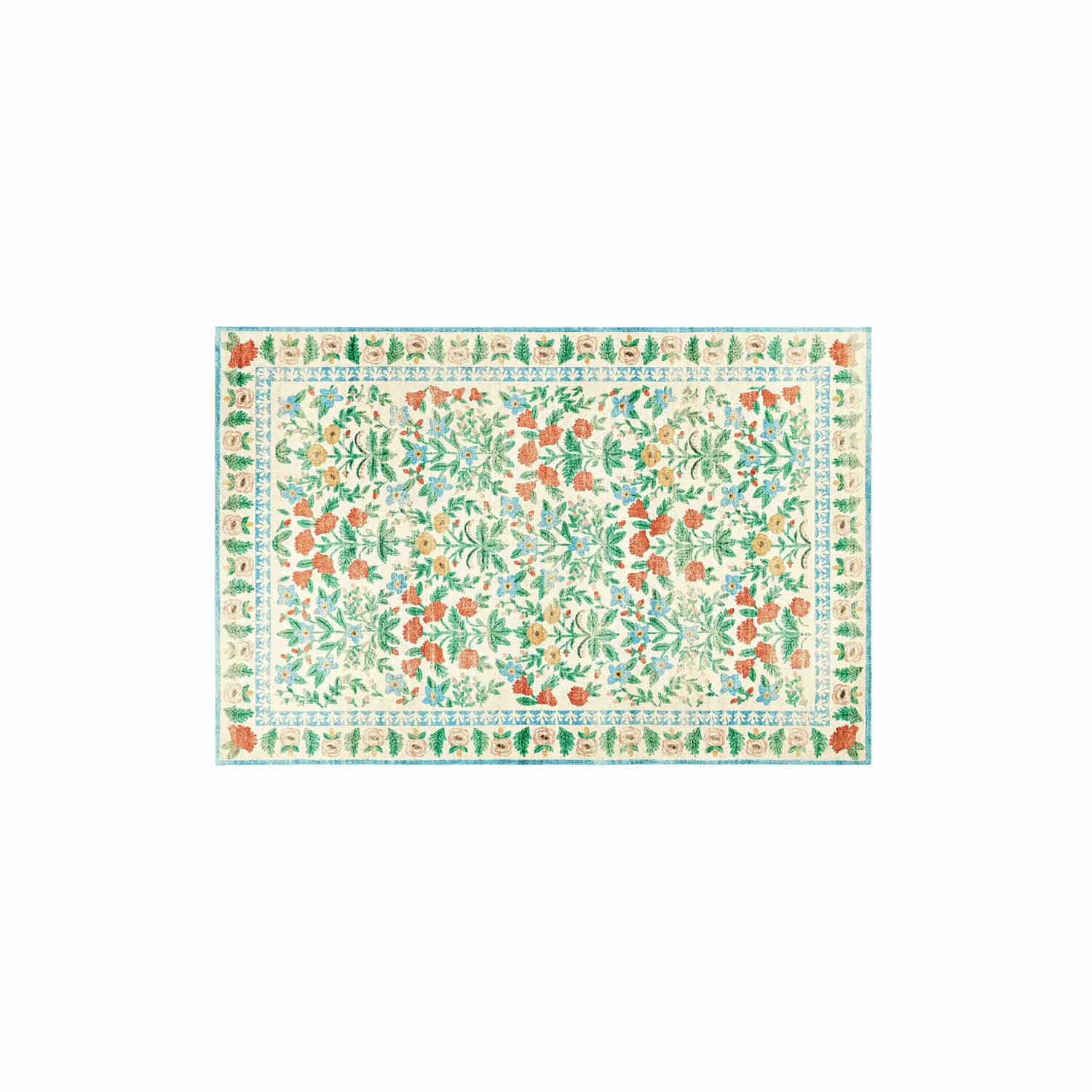 Tapis Jallorin coloré avec motif floral sur fond clair, décoration intérieure, matière douce