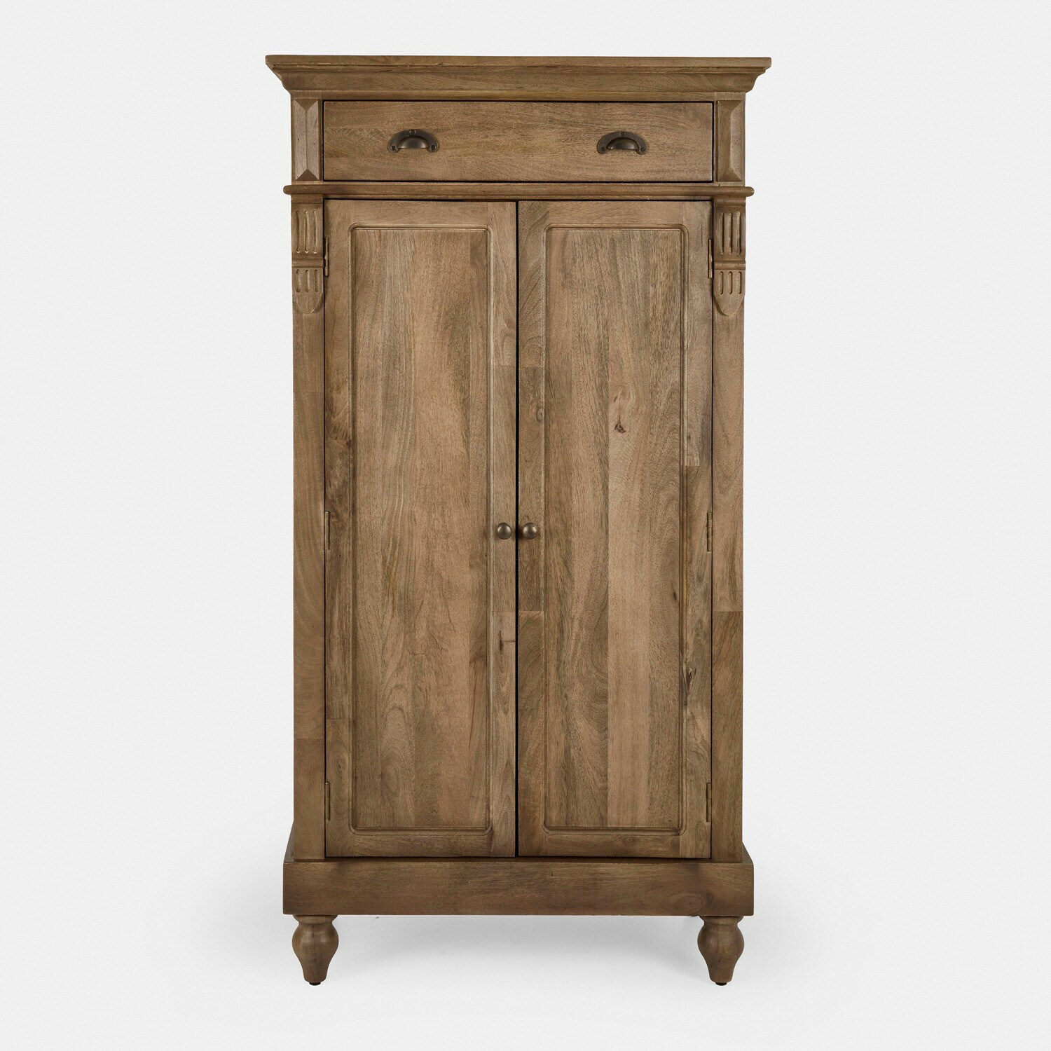 Armoire Starino en bois marron avec tiroir et portes doubles, meuble de rangement élégant