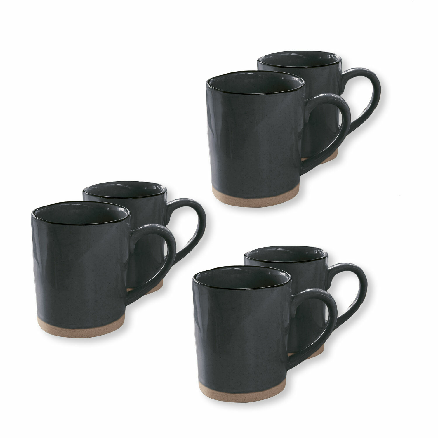 Ensemble de 6 tasses en céramique noire Biarritz avec base beige naturel pour café et thé