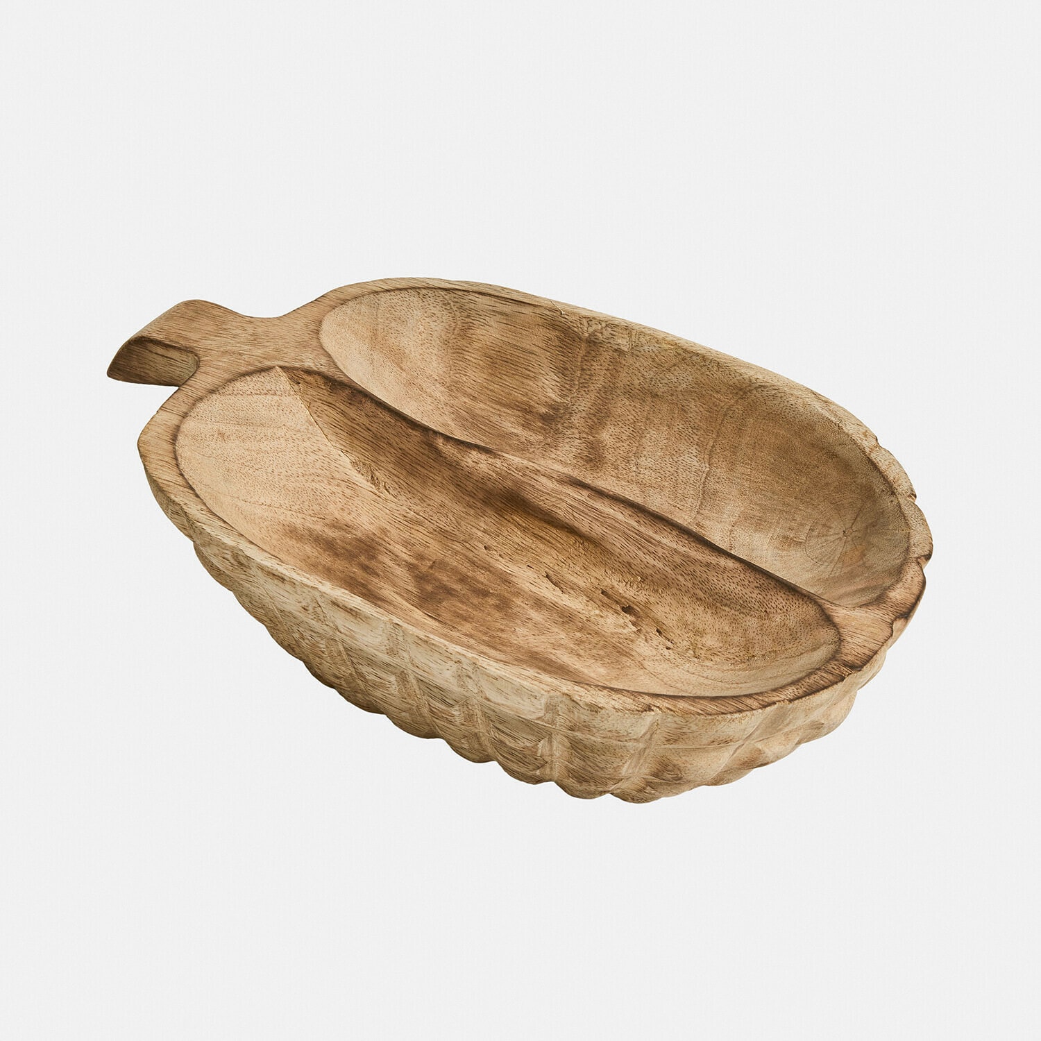 Bol en bois naturel avec deux compartiments et poignée sculptée, décoration rustique