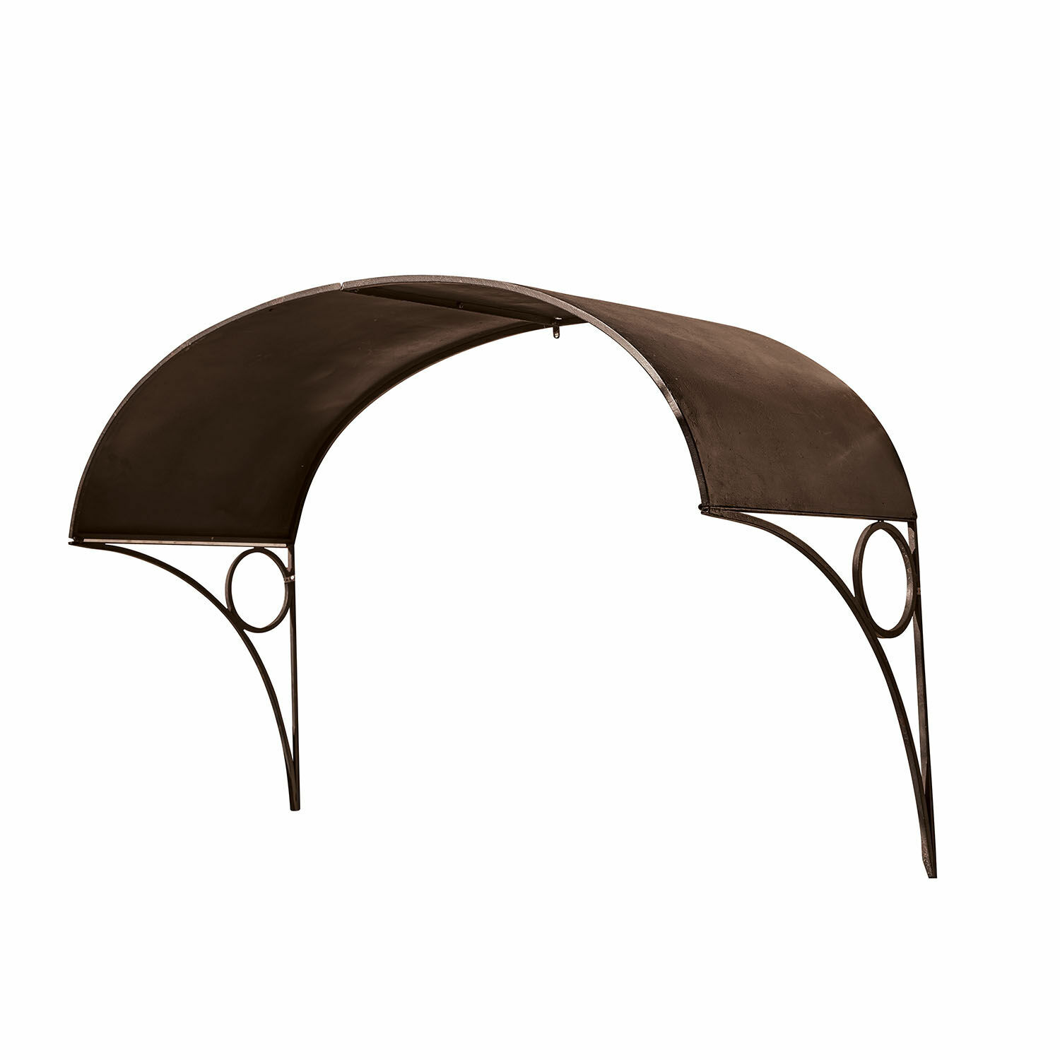Bruine metalen luifel met gebogen constructie en decoratieve ring, buitendeur bescherming