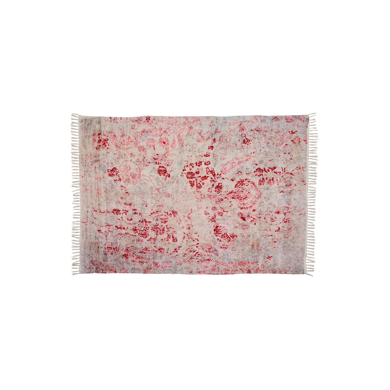 Tapis Arica Tapis à motif floral rouge sur fond gris clair avec franges sur les côtés