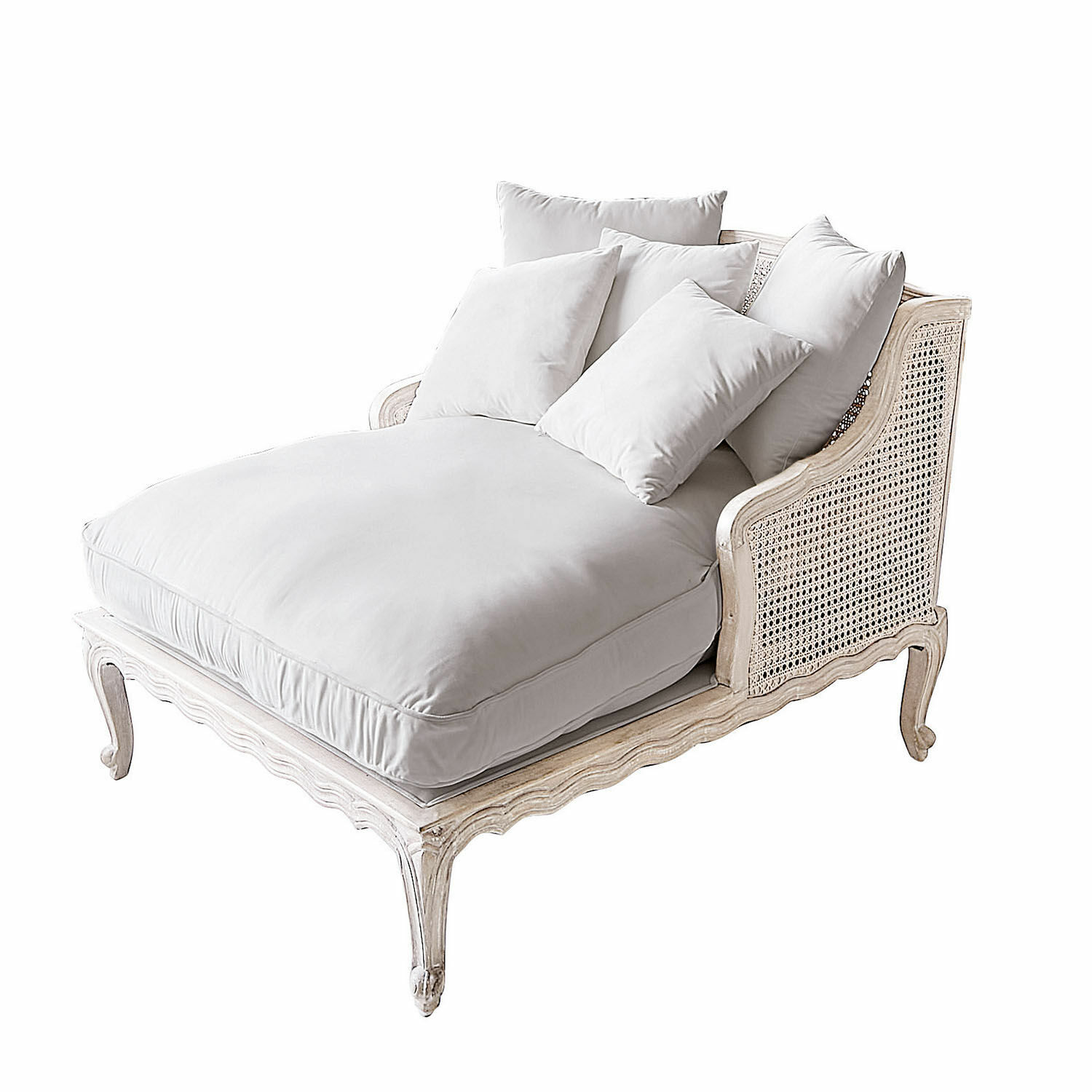 bruin Elegante Dronne chaise longue van lichtbruin hout met witte kussens, comfortabele loungestoel