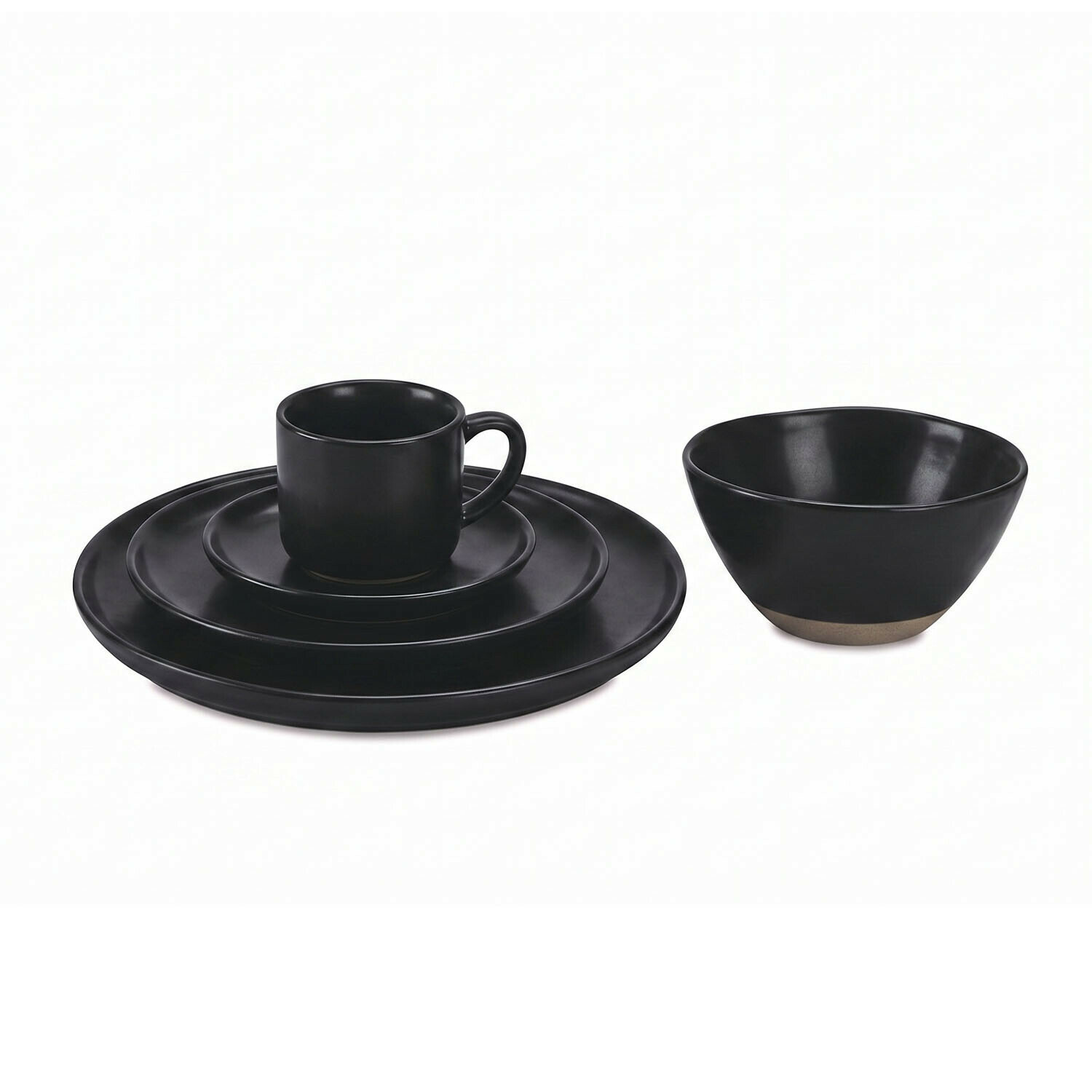 zwart Zwart keramisch servies met mat oppervlak, inclusief kopje, borden en kom