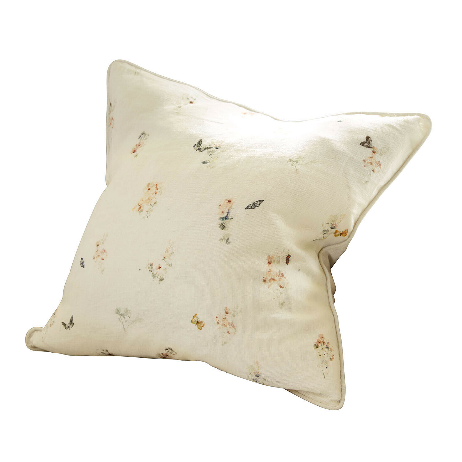 Kussenhoes Salénaïs Licht linnen kussen met subtiel patroon van vlinders en bloemen, decoratief voor woonkamer