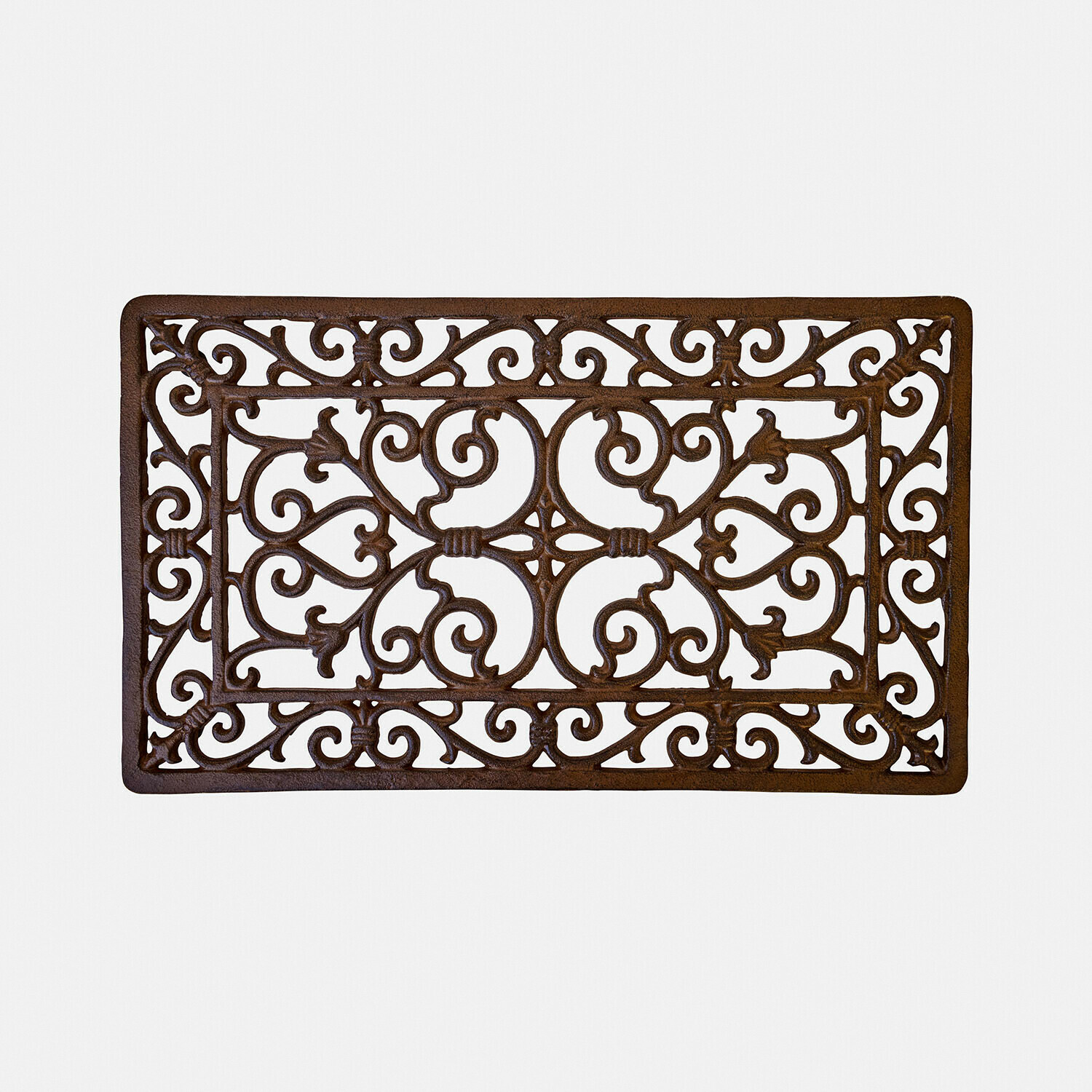 Paillasson en fonte Fyloran Paillasson rectangulaire en fonte marron avec motif ornemental et surface antidérapante