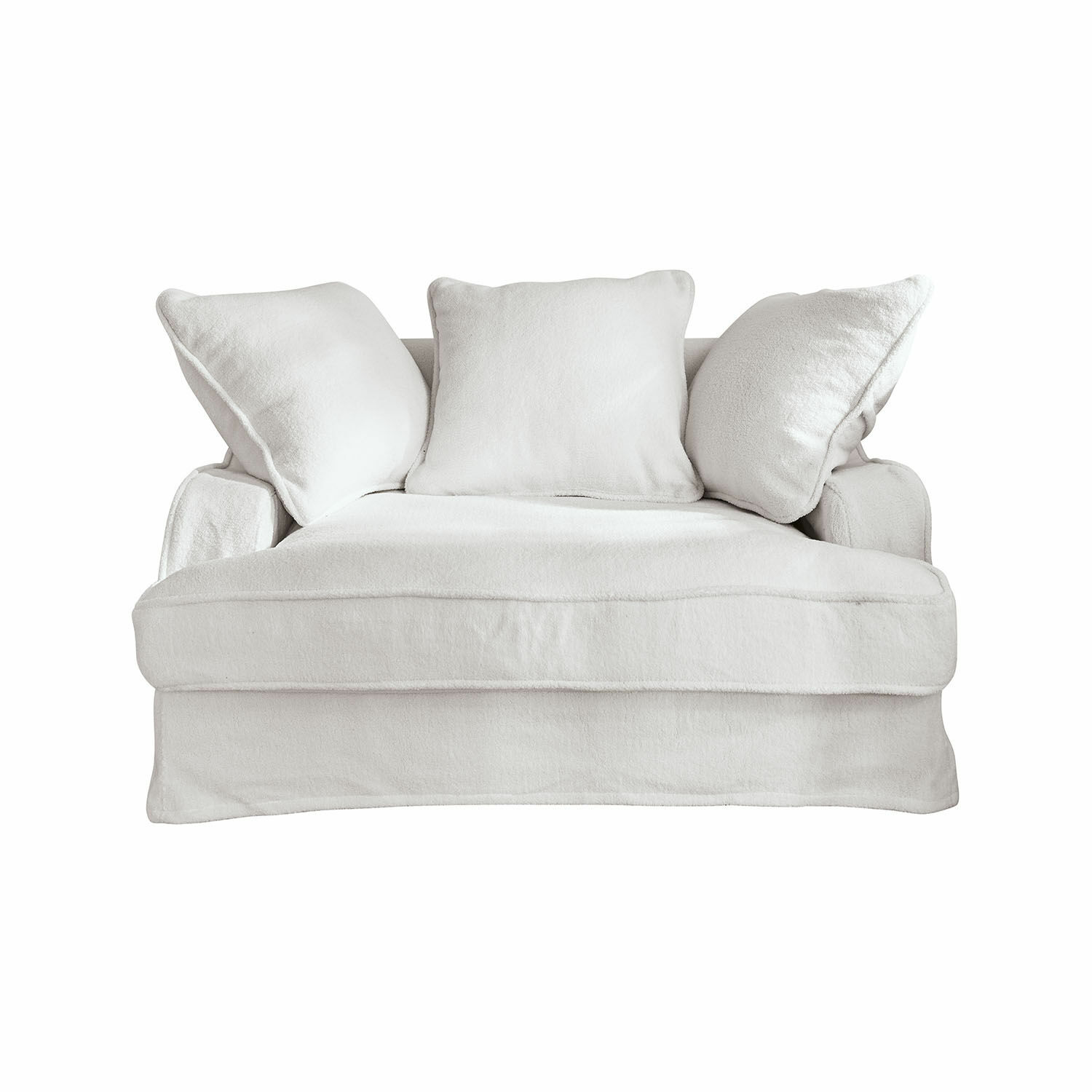 wit Witte Monaco bank van zachte stof met drie kussens, comfortabel voor de woonkamer