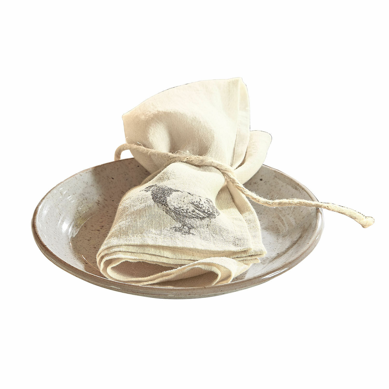 Lot de 4 serviettes Walorine Serviette en lin crème avec impression d'oiseau sur assiette en céramique beige pour décoration de table