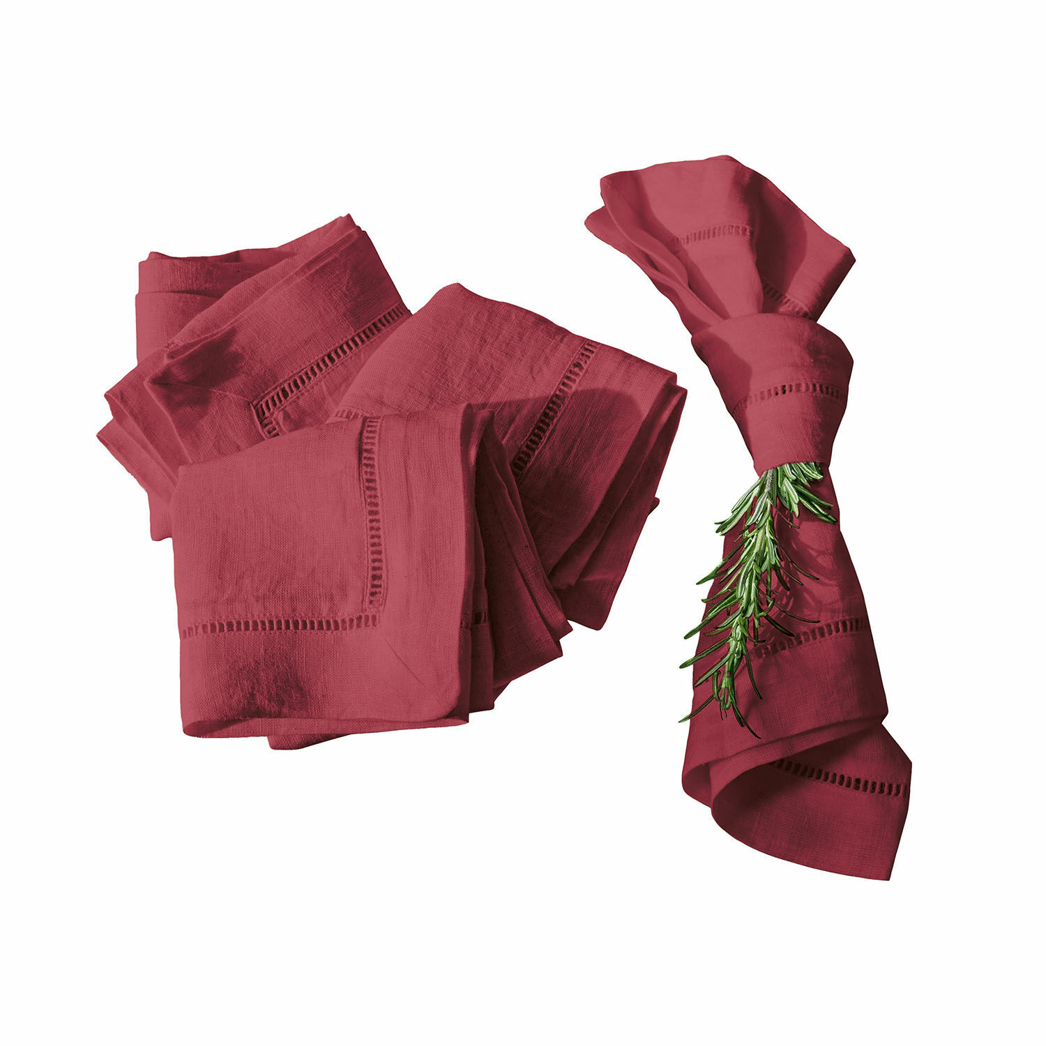 bordeaux Set van 4 bordeaux linnen servetten Covent Garden met decoratieve opengewerkte rand, perfect voor tafeldecoratie