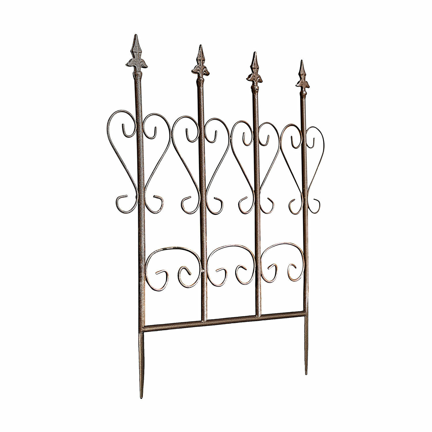 Trellis Nectarise Decoratief bruinen metalen tuinhek met hartvormige motieven en spitse uiteinden