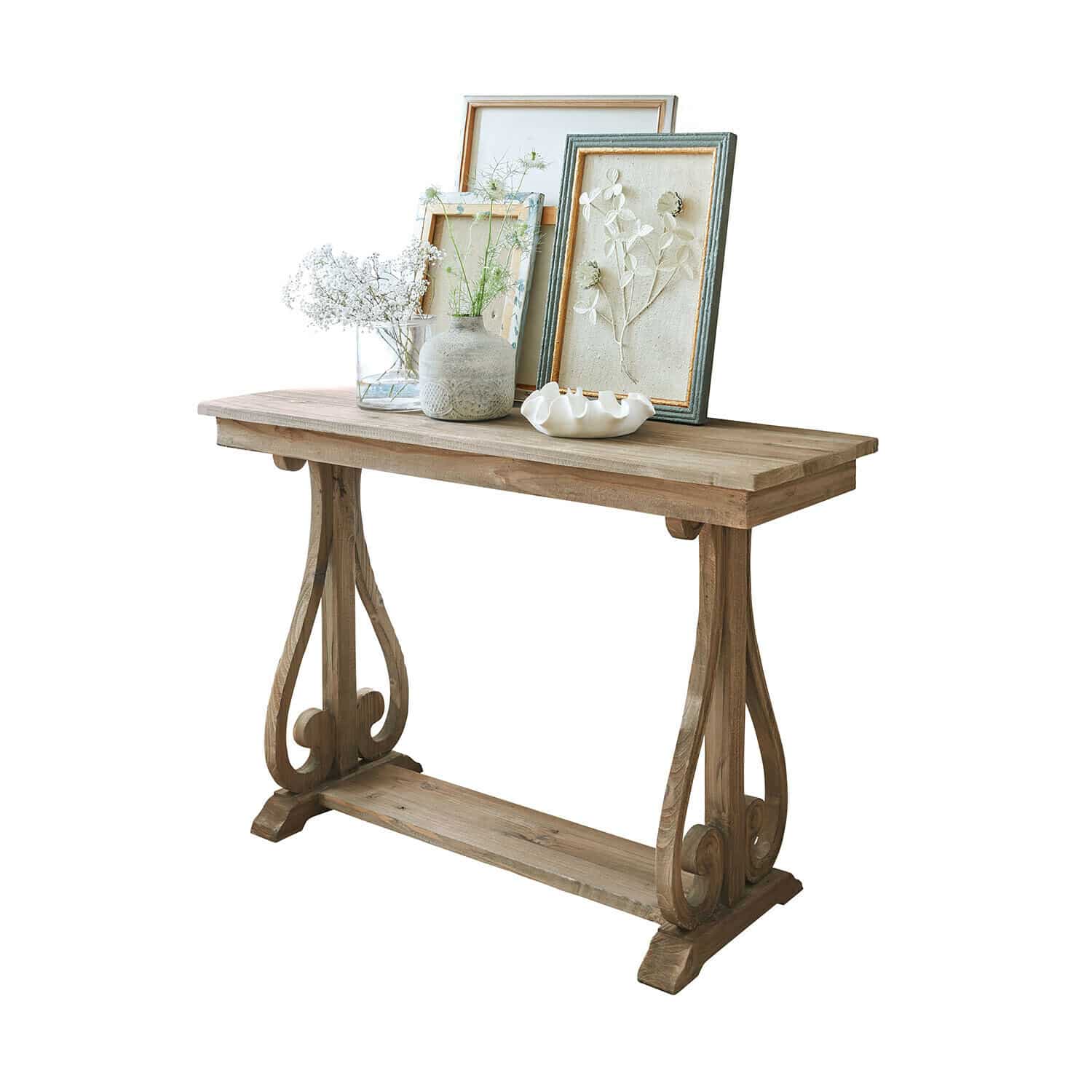 Console Chavignac Console en bois avec pieds sculptés et décorations florales sur le plateau style vintage