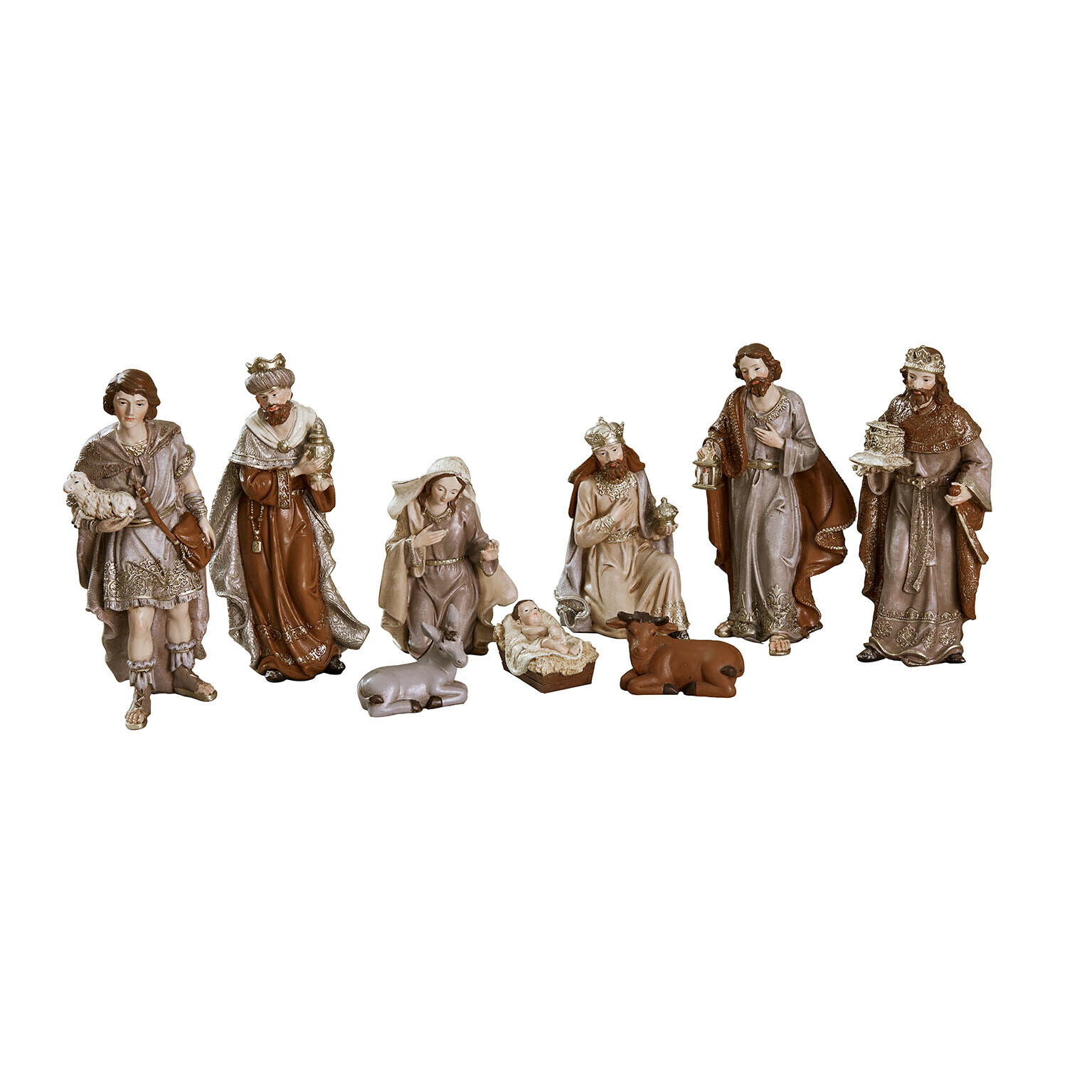 Lot de 9 figurines de crèche Caprinas Ensemble de figurines de crèche de Noël en tons marron et beige, décorations festives traditionnelles