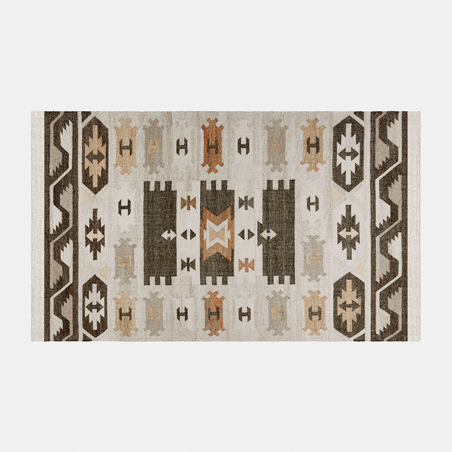 Tapis Selamir coloré en matériau outdoor avec motif géométrique en tons bruns et beiges