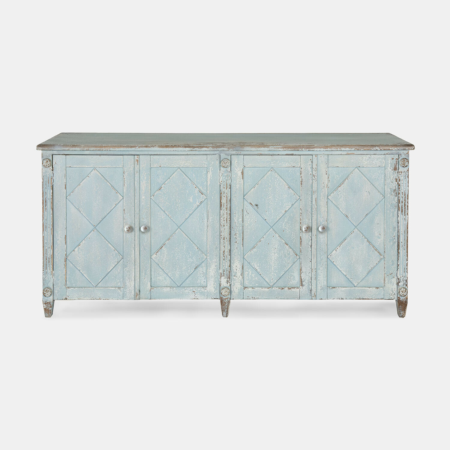 Buffet Resplandor Buffet en bois bleu patiné avec motifs géométriques sur les portes, style vintage