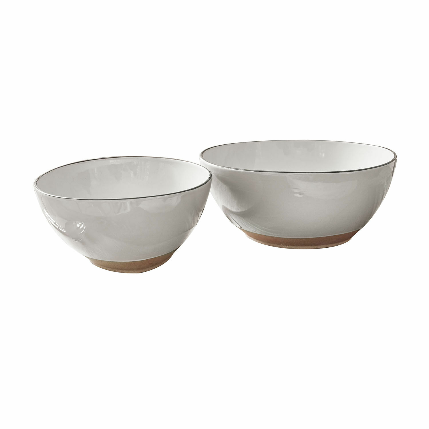 wit Set van twee witte keramische saladeschalen met bruine bodem, modern keukengerei