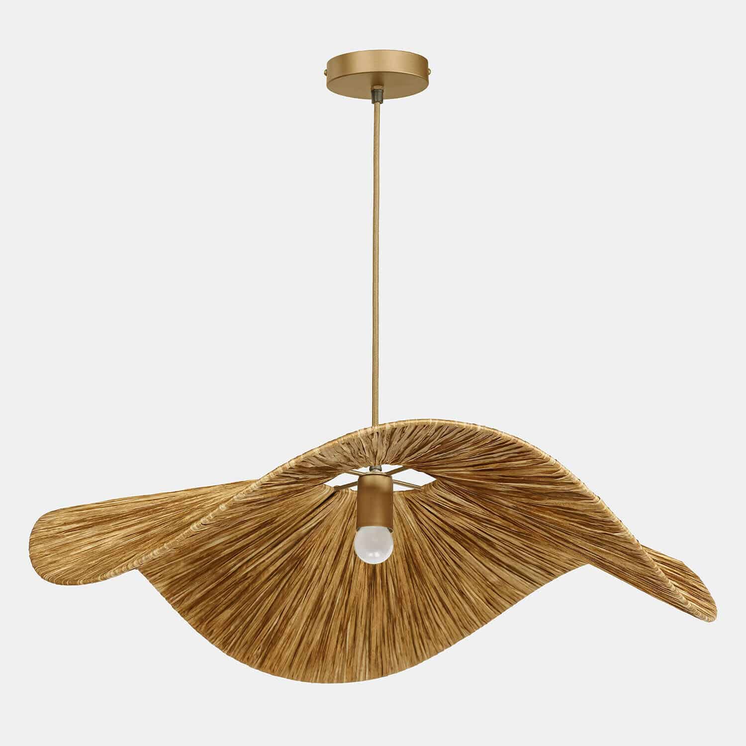 Hanglamp Calouris Hanglamp van natuurlijk materiaal in golvende vorm, beige kleur, modern verlichtingsontwerp