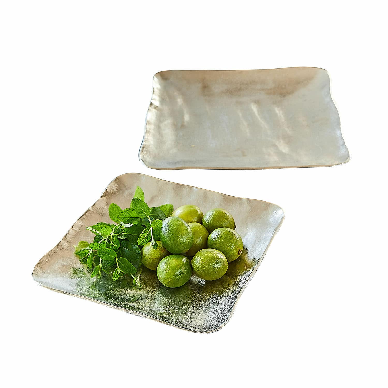 Dienblad set van 2 Pedeboscq Set van twee rechthoekige glazen borden in beige, één met limoenen en munt