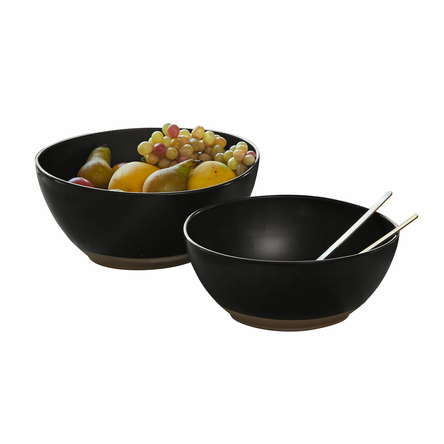 Lot de 2 saladiers Biarré Ensemble de deux bols en céramique noire avec légumes verts, parfait pour salades et cuisine
