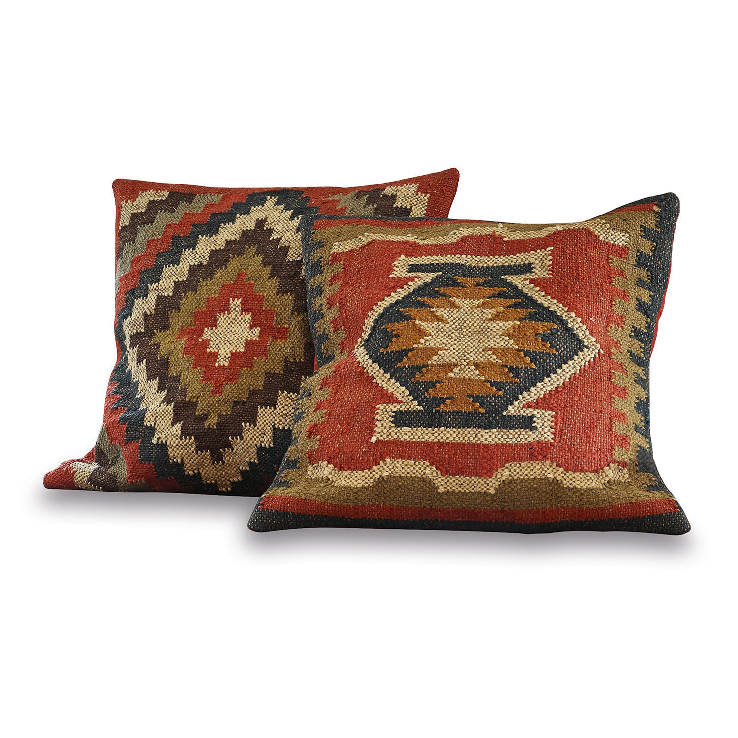 Kussenhoes set van 2 Dailies Twee decoratieve kussens van stof met geometrische patronen in warme rood- en bruintinten