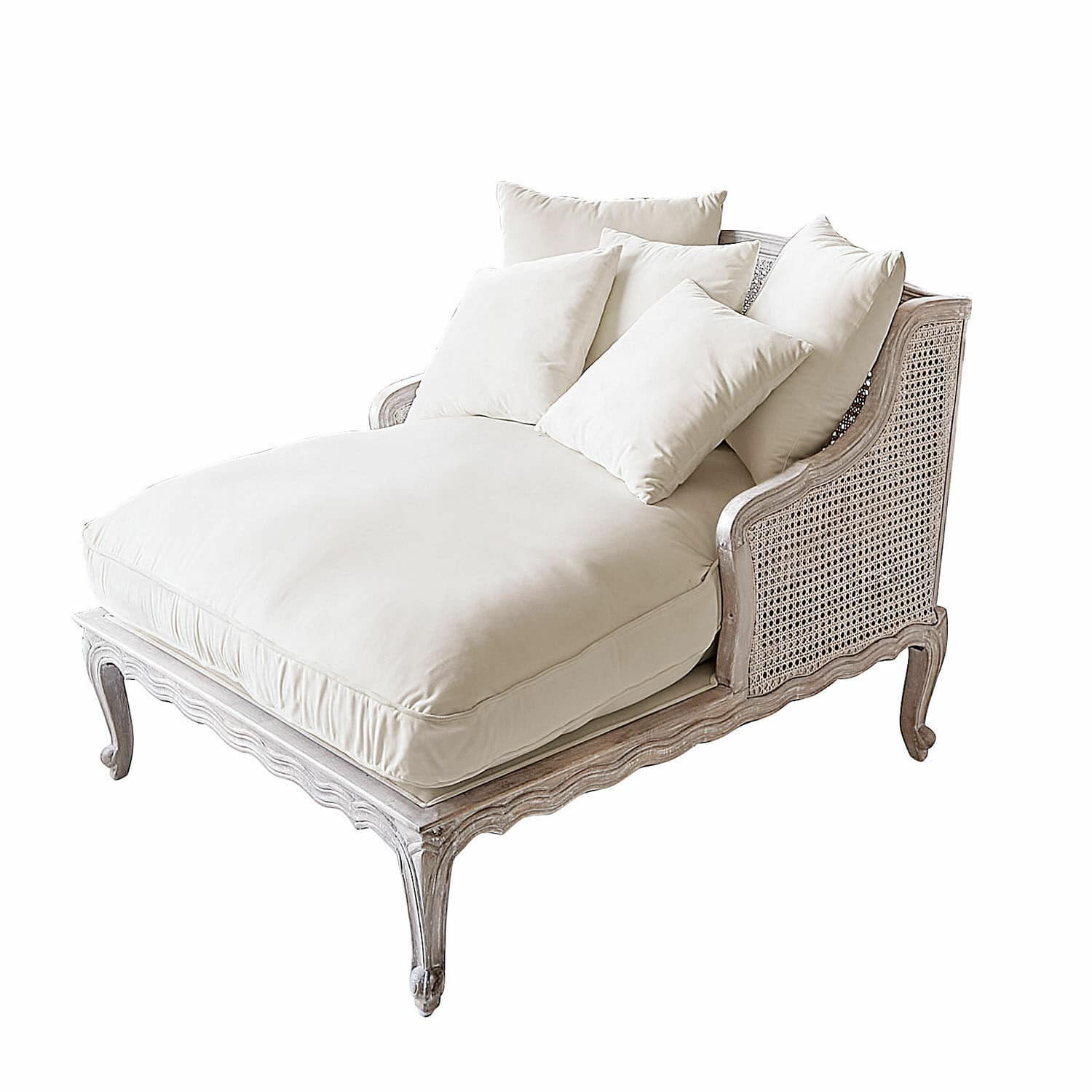 crème Crèmekleurige chaise longue van hout en stof met zachte kussens, elegante loungemeubel