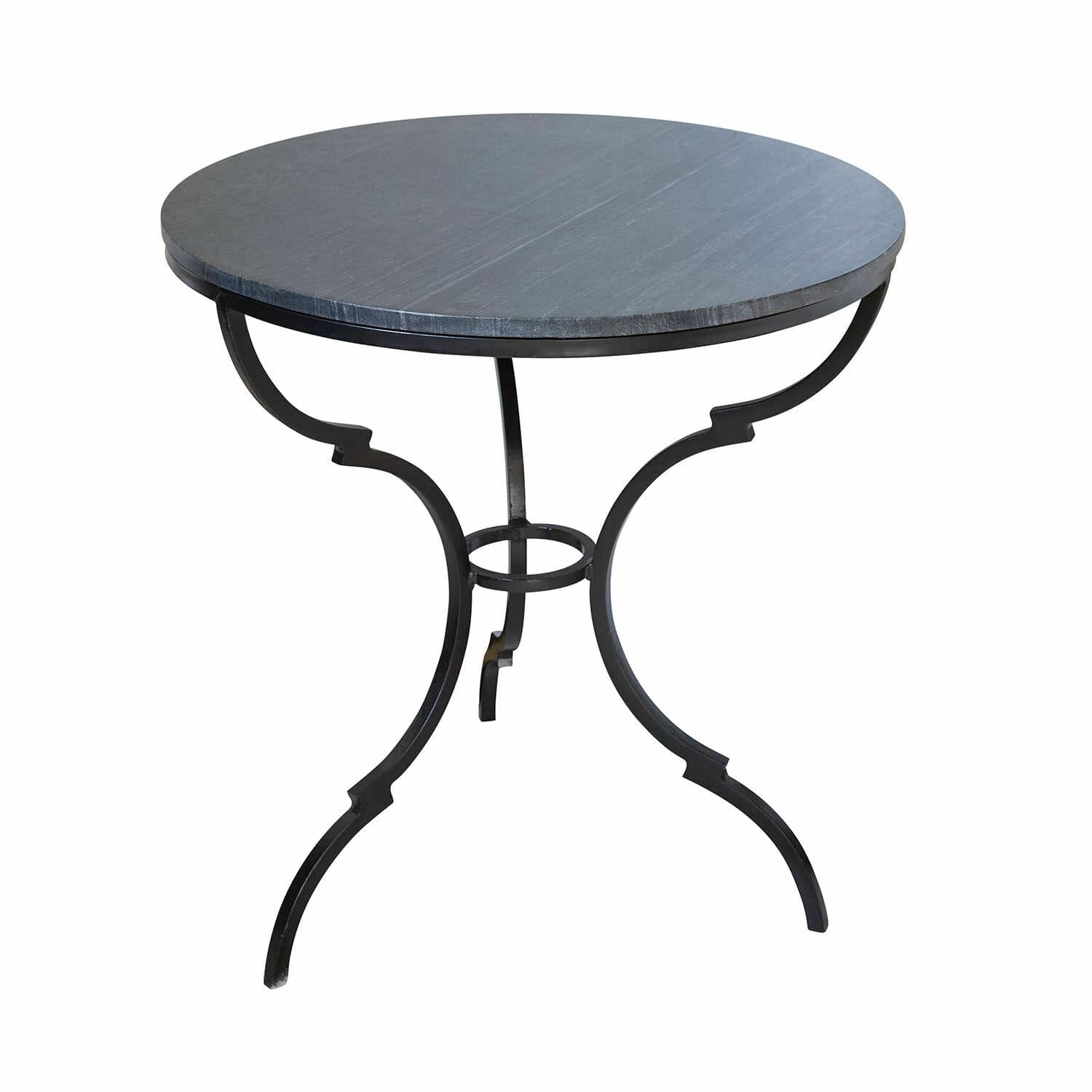 Table d’appoint Clairvelle Table ronde avec plateau en pierre grise et pieds en métal noir, meuble élégant pour salon