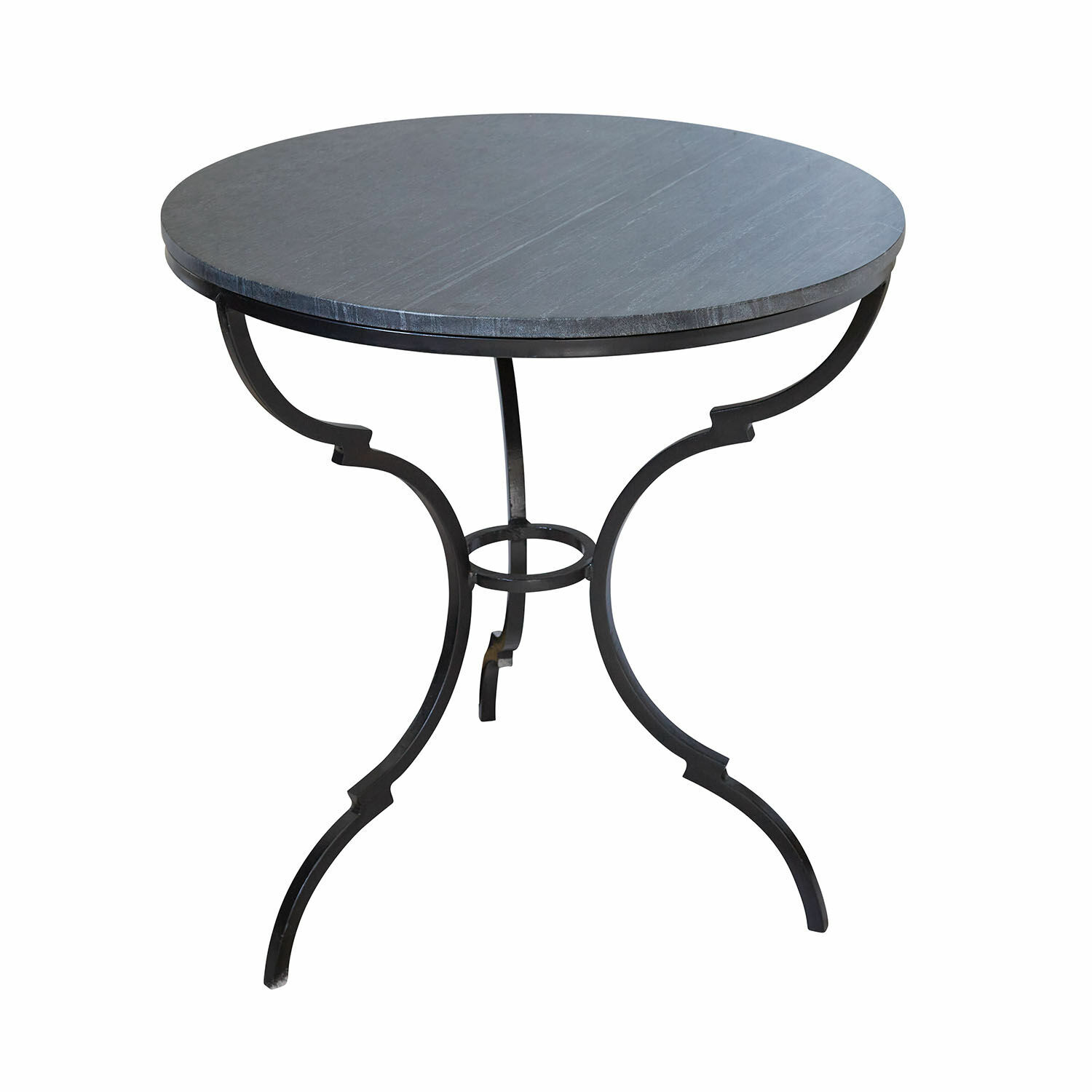 Table d’appoint Clairvelle Table ronde avec plateau en pierre grise et pieds en métal noir, meuble élégant pour salon