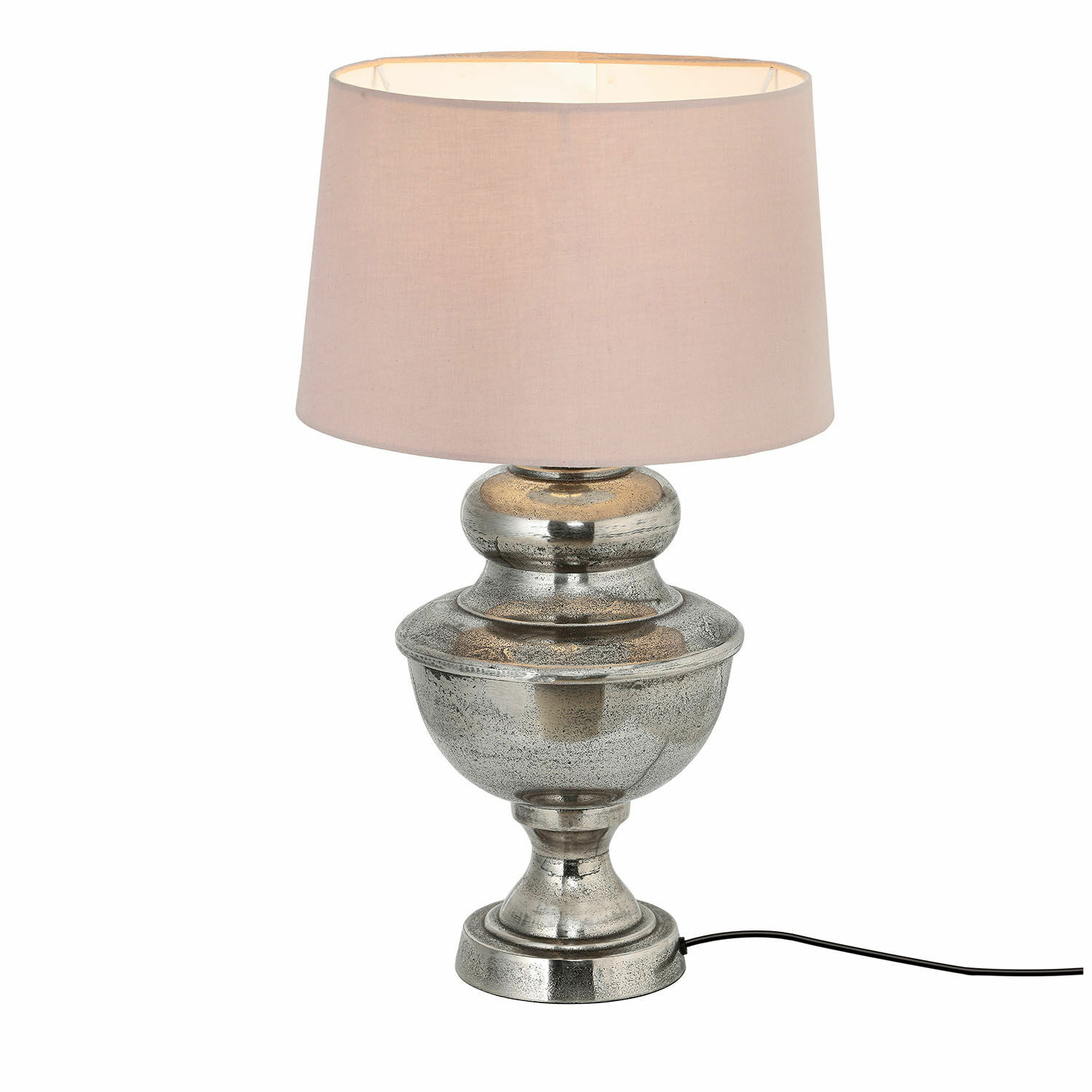 Tafellamp Kalvin Tafellamp met zilverkleurige metalen voet en beige kap, decoratieve verlichting voor woonkamer