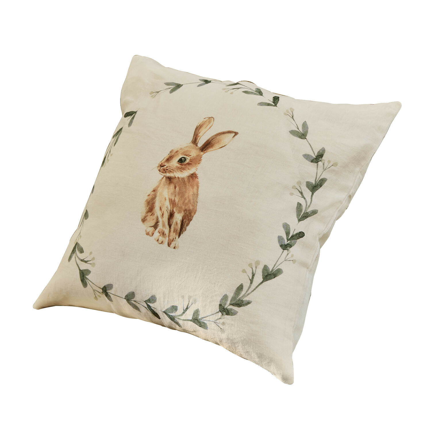Housse de coussin Fuzzletop Coussin beige avec imprimé lapin marron et feuillage vert, décoration intérieure douce