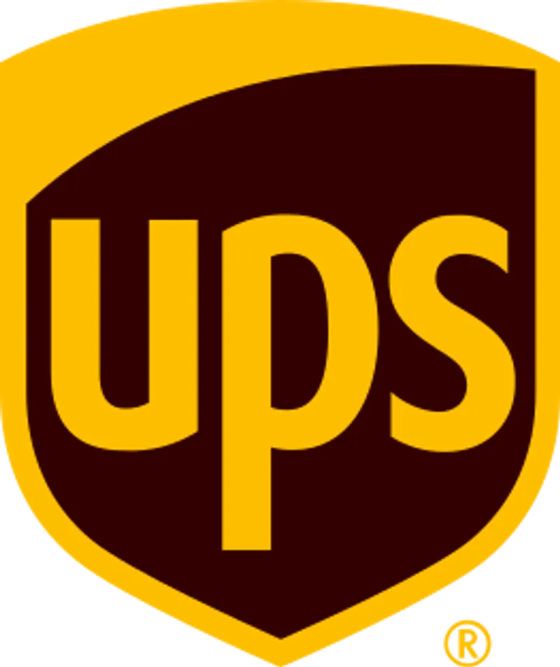 UPS-logo in bruin en geel dat koeriers- en exprespakketdiensten symboliseert