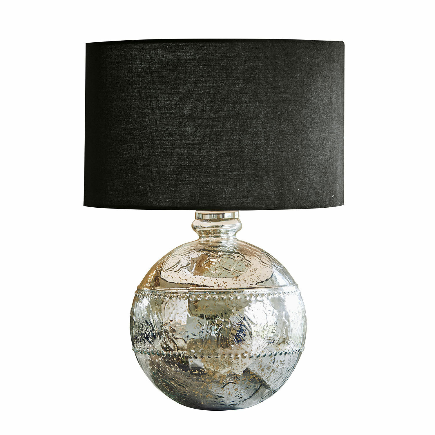 Lampe à poser Voyer Lampe de table décorative avec base sphérique en verre argenté et abat-jour noir pour salon