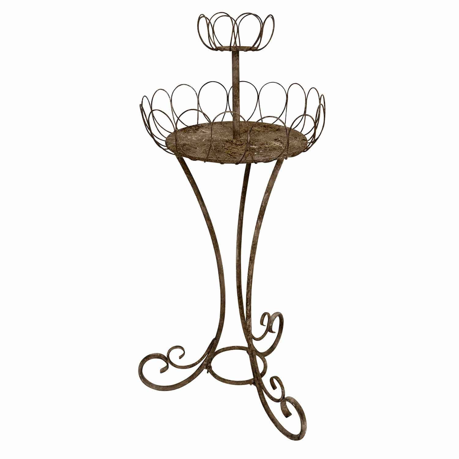 Sierstandaard Mélissant Metalen bloemenstandaard in bruin met decoratieve elementen en twee niveaus voor bloempotten
