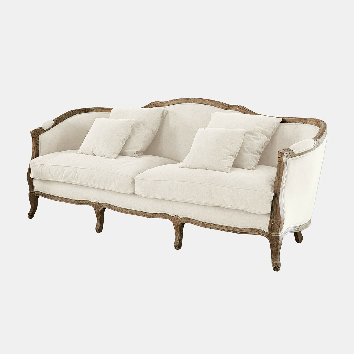 Canapé Monneville Canapé élégant en tissu beige clair avec cadre en bois sculpté style vintage pour salon