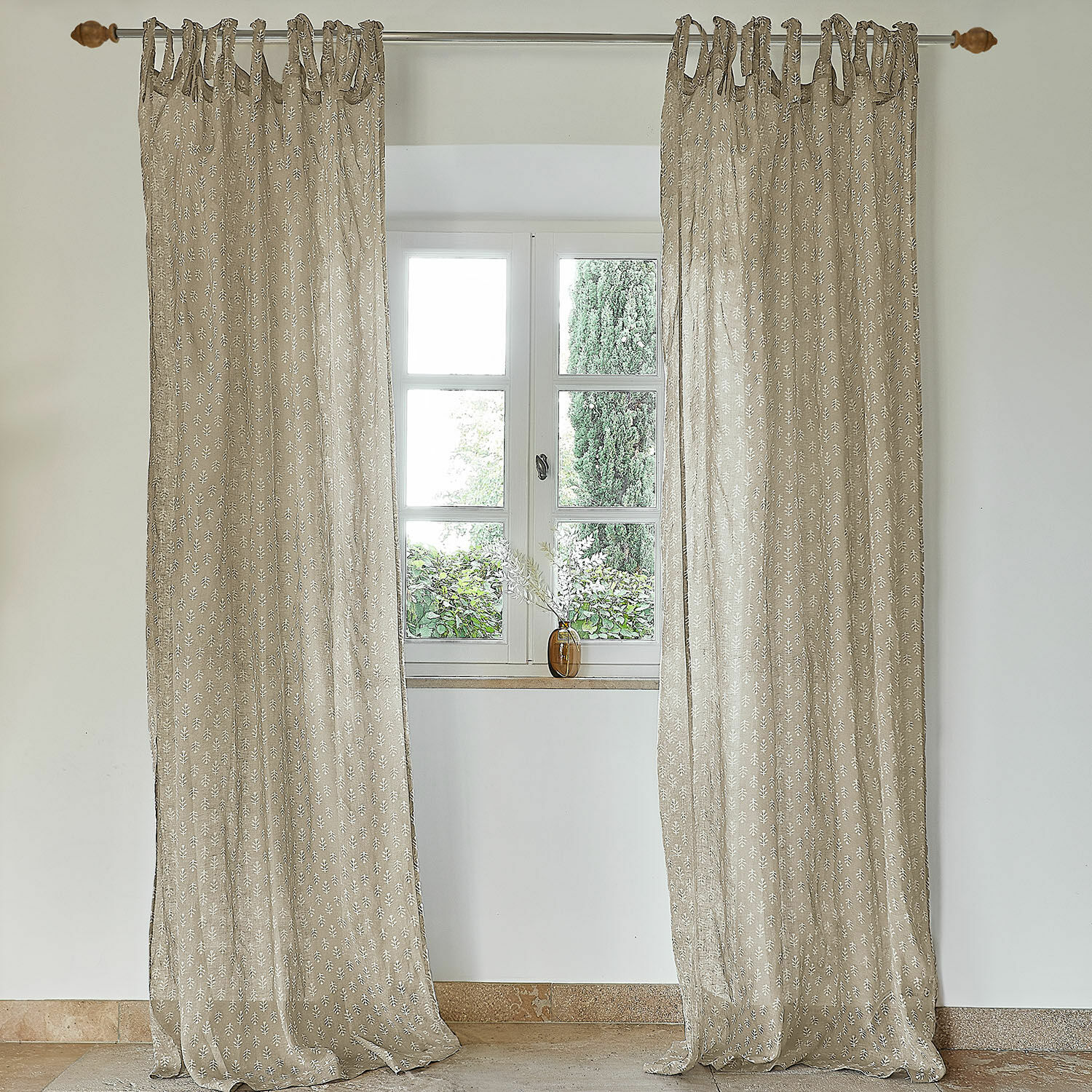 Rideau Xantelle Rideaux beiges à motif blanc en tissu naturel, décoration de fenêtre élégante pour salon