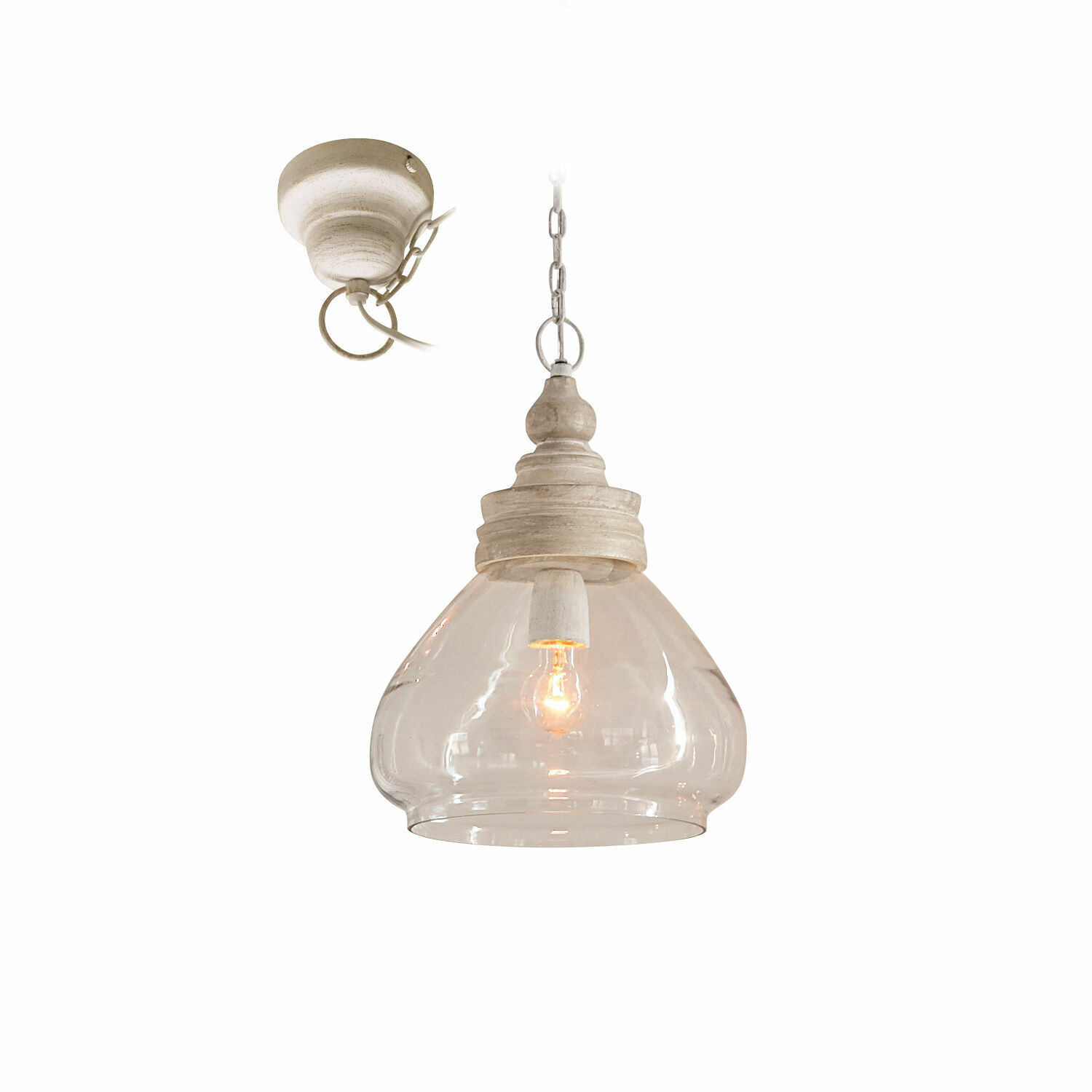Suspension Pallu Suspension en verre transparent et bois blanc style vintage pour éclairage intérieur décoratif