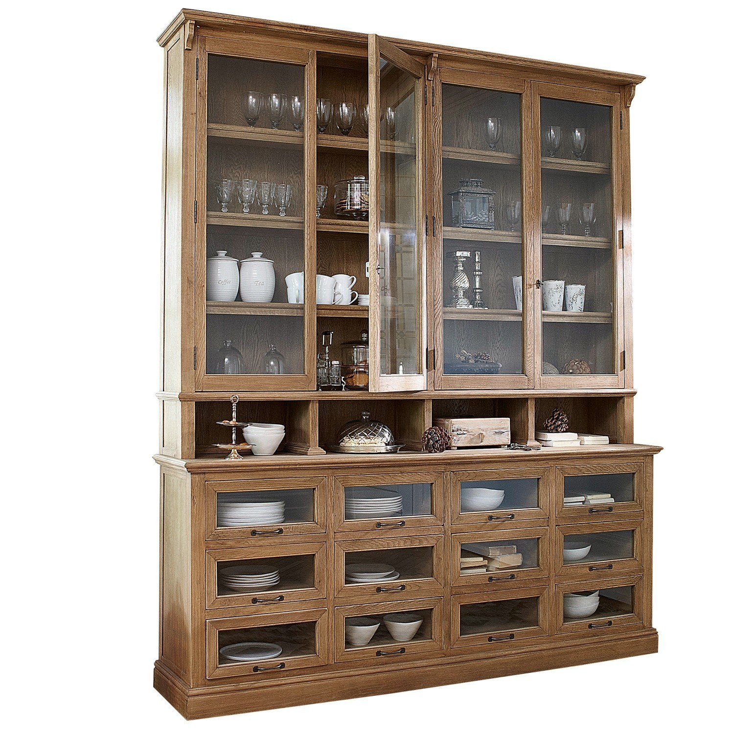 Vaisselier Juillac Grande vitrine en bois avec portes vitrées et tiroirs pour vaisselle et décorations