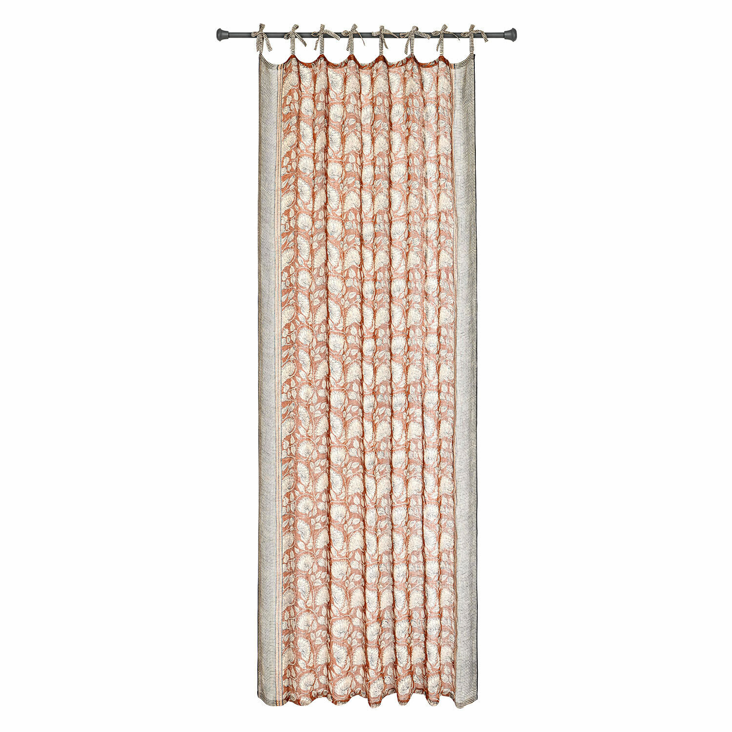 Voilage Lemisto Rideau décoratif en coton beige et rouille avec motif floral et attaches à nouer pour suspension