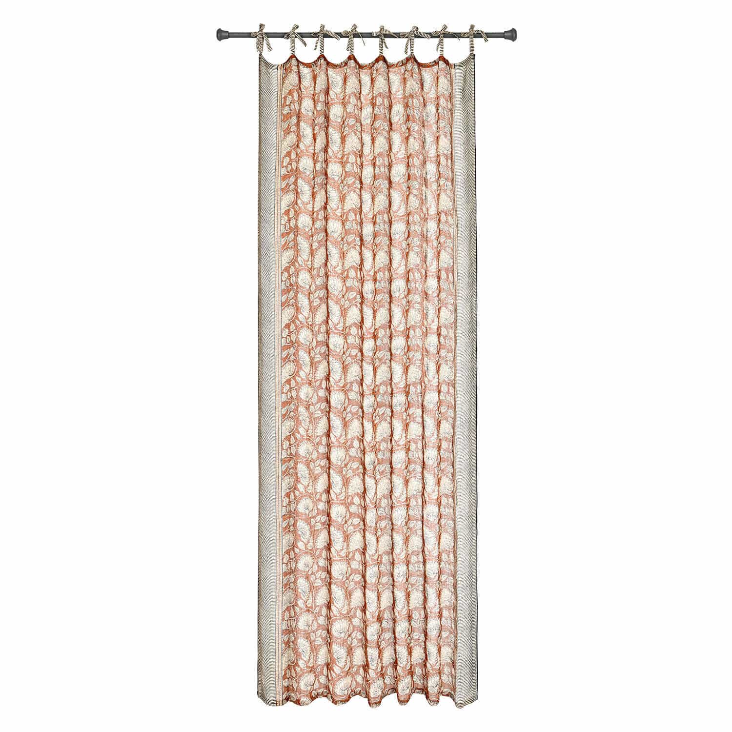 Gordijn Lemisto Decoratief katoenen gordijn in beige-roest met bloemmotief en striklinten om op te hangen