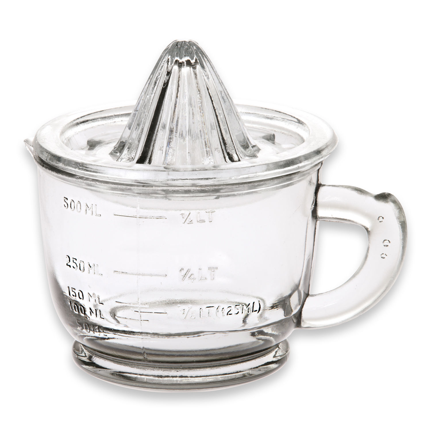 Citruspers Cindy Glazen citruspers met maatverdeling tot 500 ml, transparant keukengereedschap