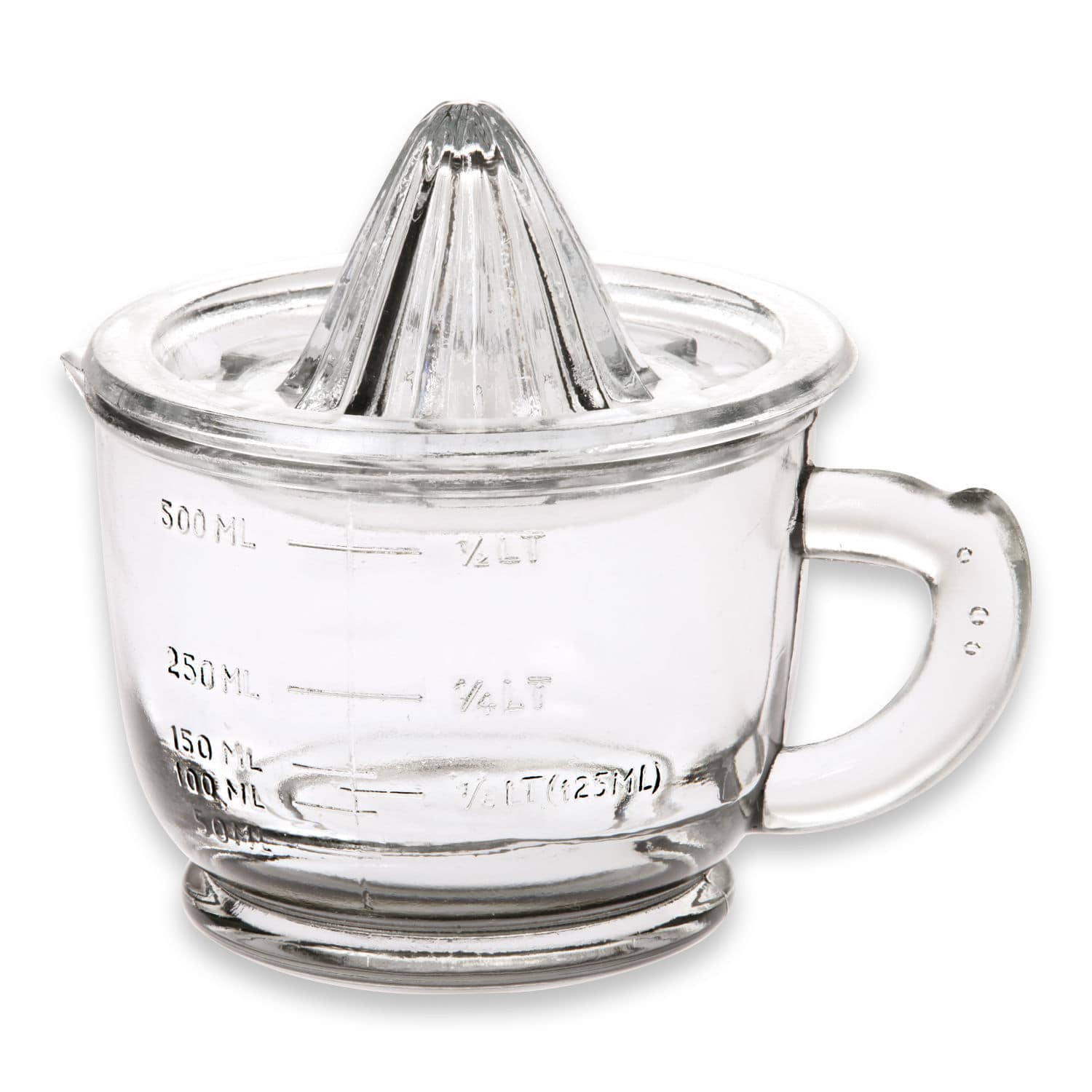 Citruspers Cindy Glazen citruspers met maatverdeling tot 500 ml, transparant keukengereedschap