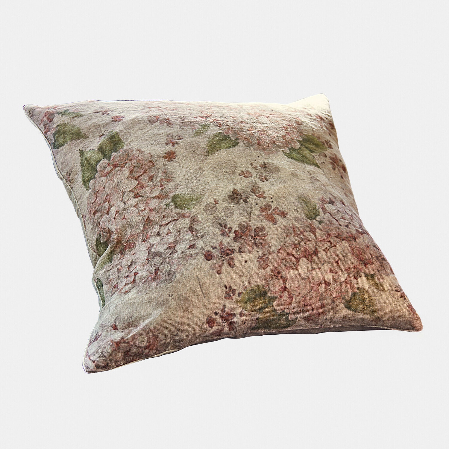 Kussenhoes Amélorie Decoratief linnen kussen met bloemenpatroon in roze en groene tinten, zacht en stijlvol